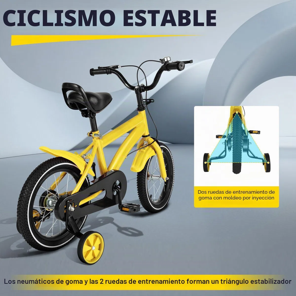 Bicicleta infantil, 14 pulgadas, unisex, con ruedines extraíbles, cuadro de acero al carbono, para niños y niñas de entre 3 y 6 años