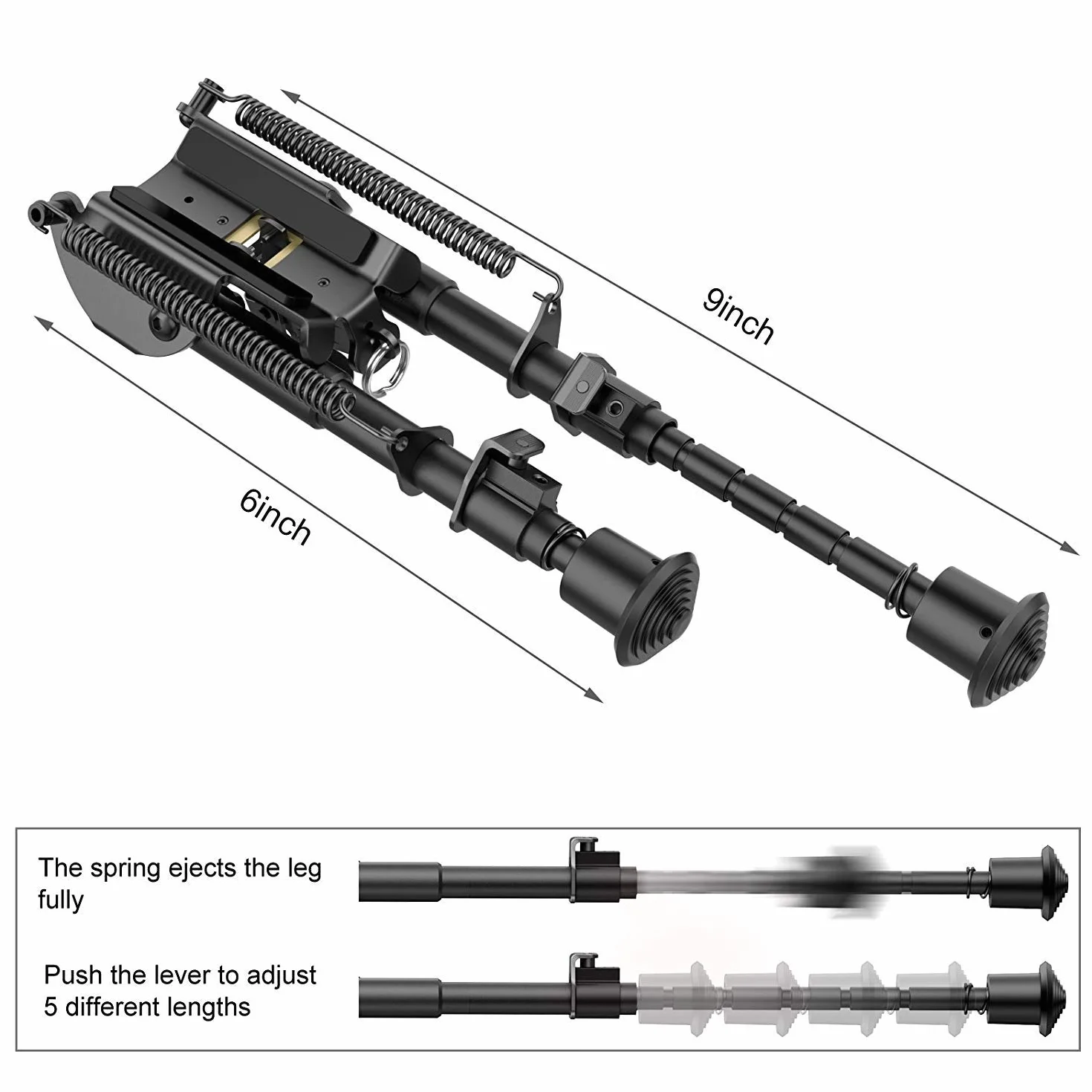 Feyachi Bípode para Rifle Ajustable de 6-9 Pulgadas Con Adaptador Picatinny - para Caza y Tiro Deportivo