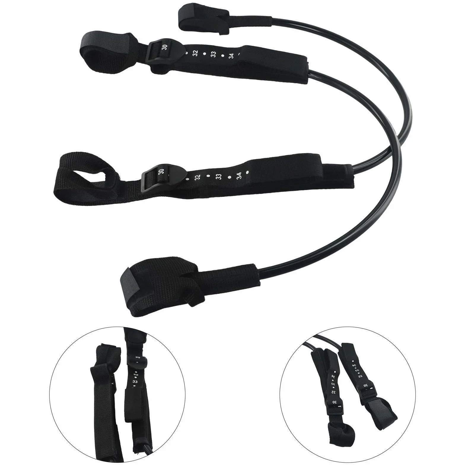Línea de arnés de windsurf, rango ajustable 28 34 pulgadas, paquete de 2, color negro (28-34 pulgadas)