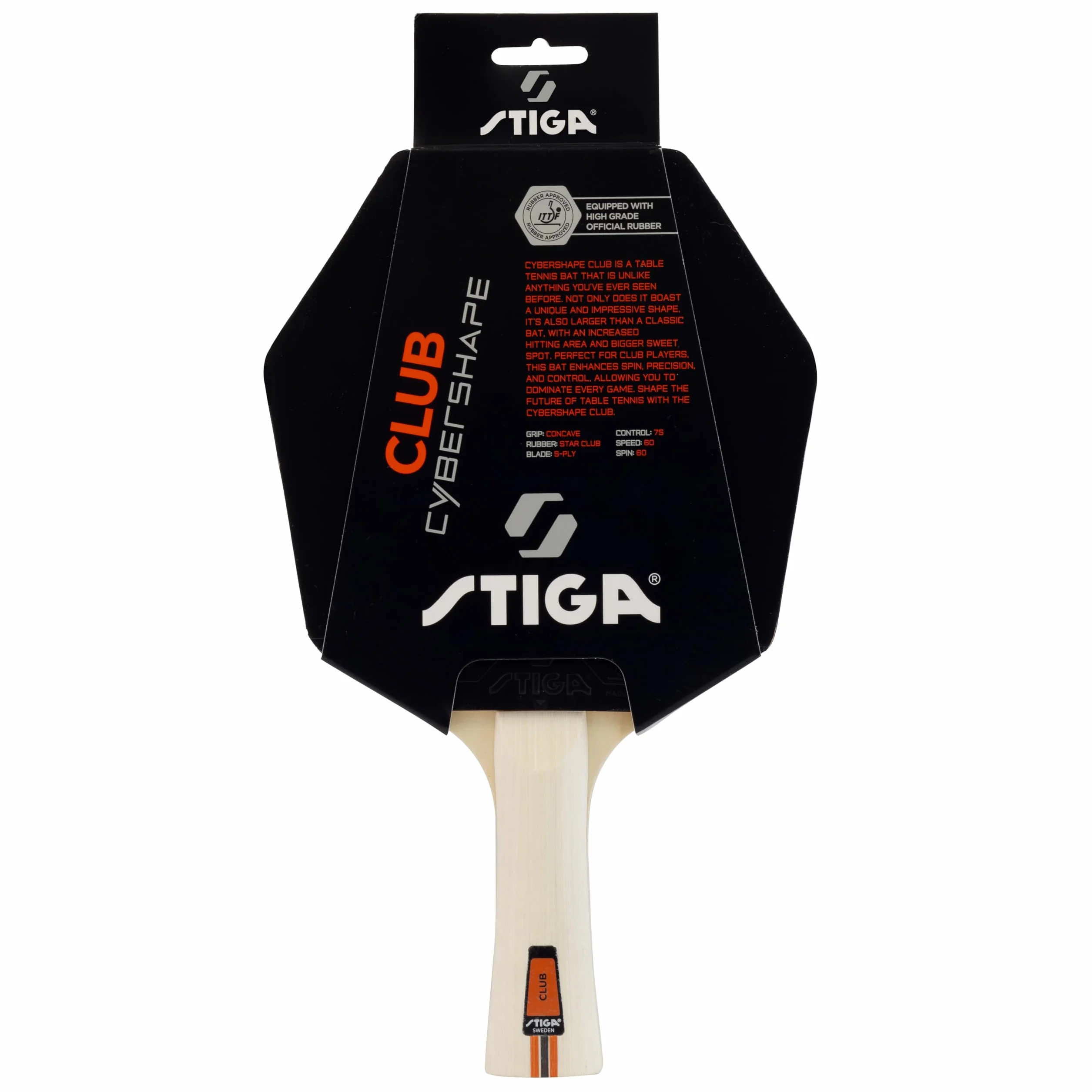 STIGA Club Cybershape Pala de Tenis de Mesa, Madera 5 Capas, Goma Star Club, Sweet Spot Grande