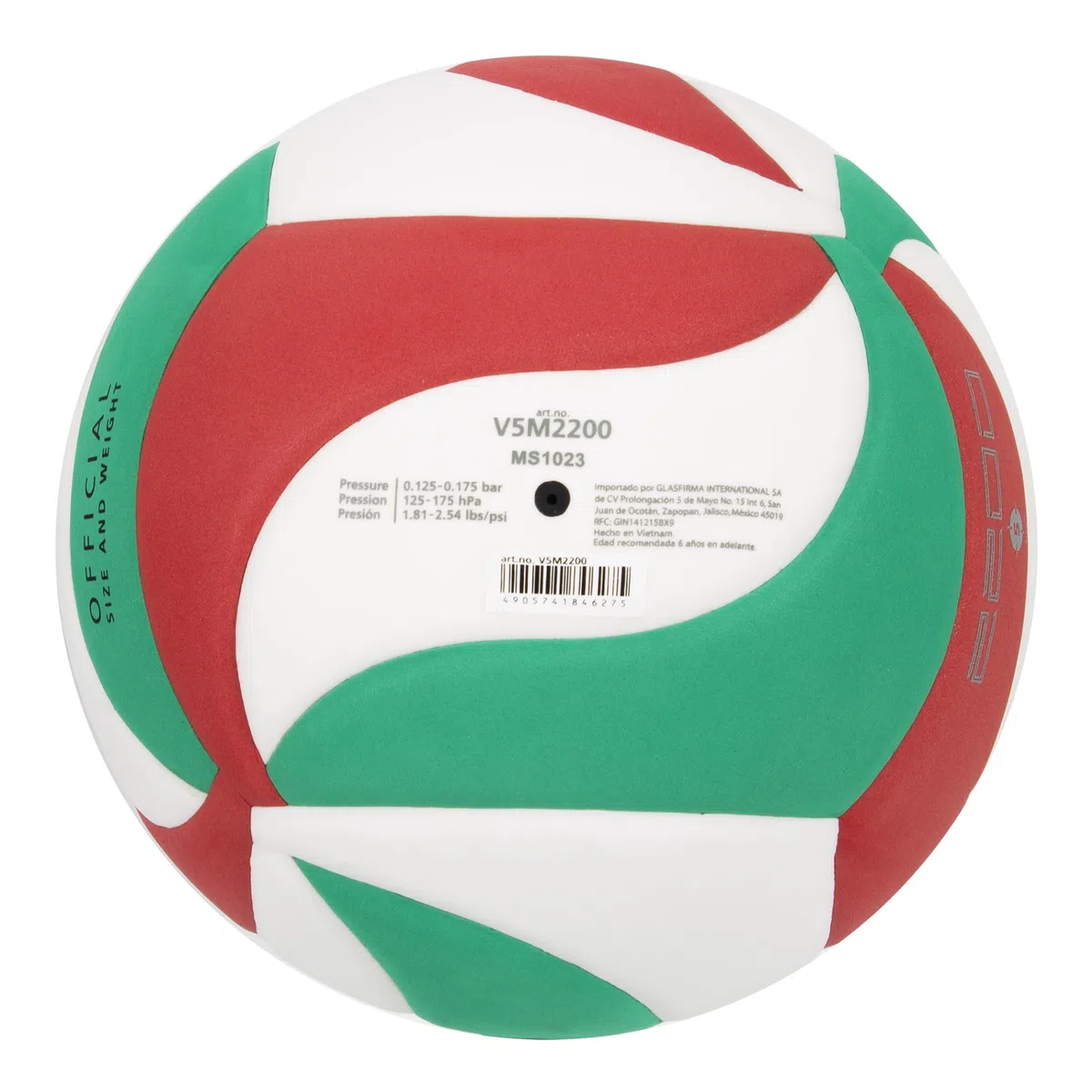 Molten VM2200 Balón de Voleibol White/Green/Red 5