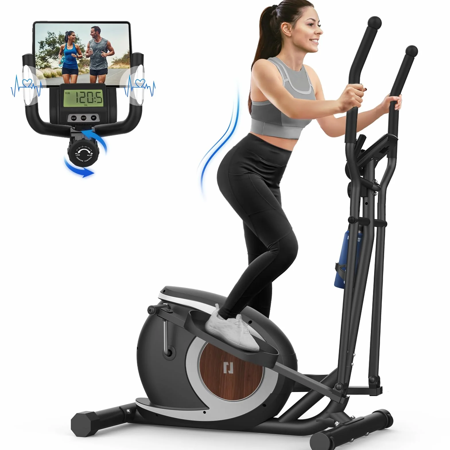Bicicleta Elíptica para Casa, Máquina Elíptica Magnética Ultra Silenciosa con 16 Niveles de Resistencia, Monitor LCD, Pedal Antideslizante, Capacidad de Carga 265 LBS Fitness Elíptico