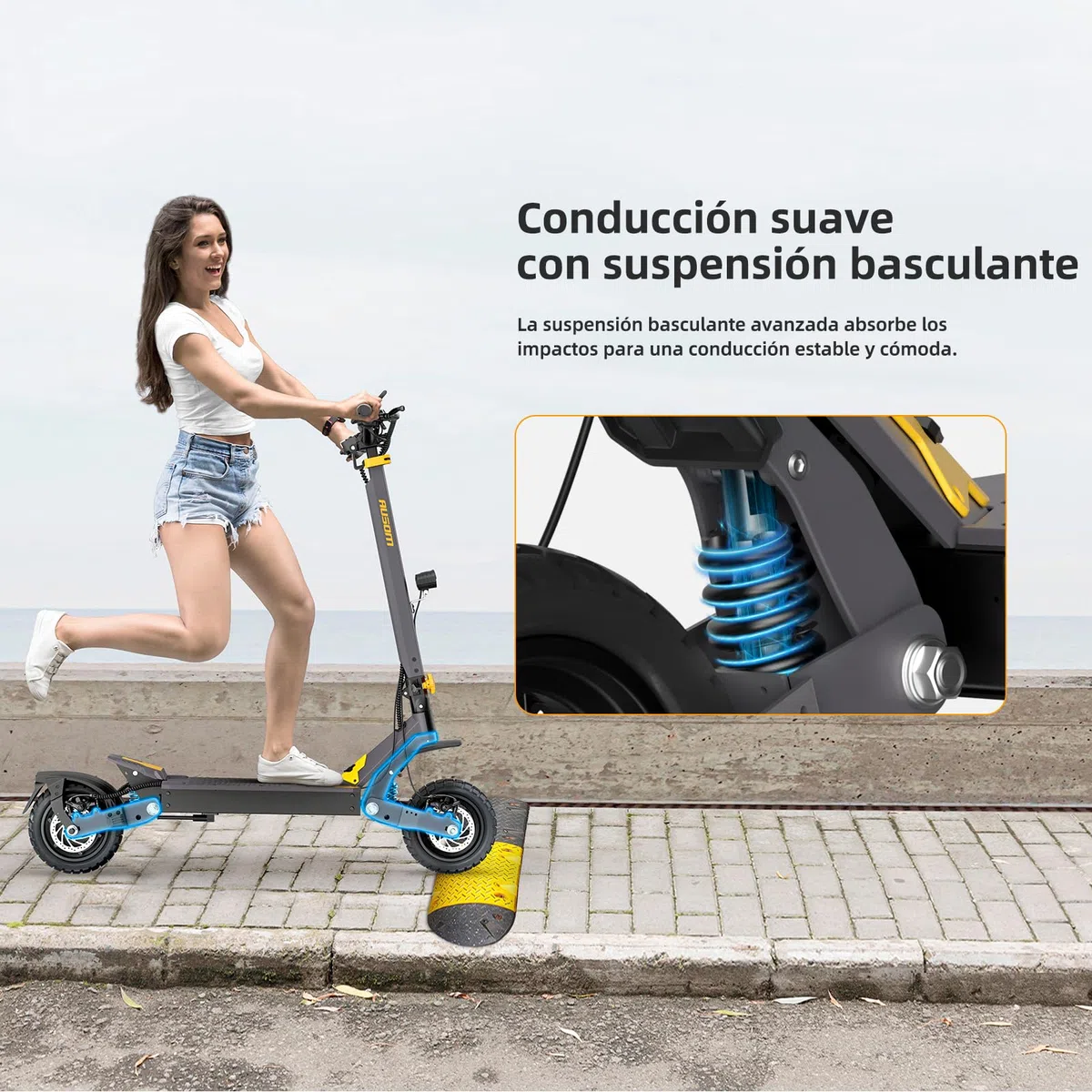 Patinete eléctrico Plegable Ausom L1, batería de 48 V 15,6 Ah, neumáticos de 10 Pulgadas, autonomía de 70 km, Frenos de Disco Delanteros y Traseros, Patinete eléctrico para Adultos