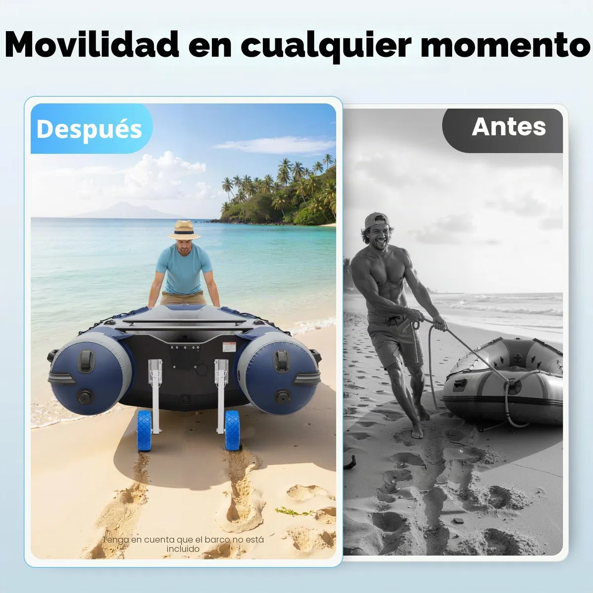 Ruedas traseras para botes inflables, ruedas de transporte de acero inoxidable para barco inflable, balsa tender (carga máxima: 150 kg)