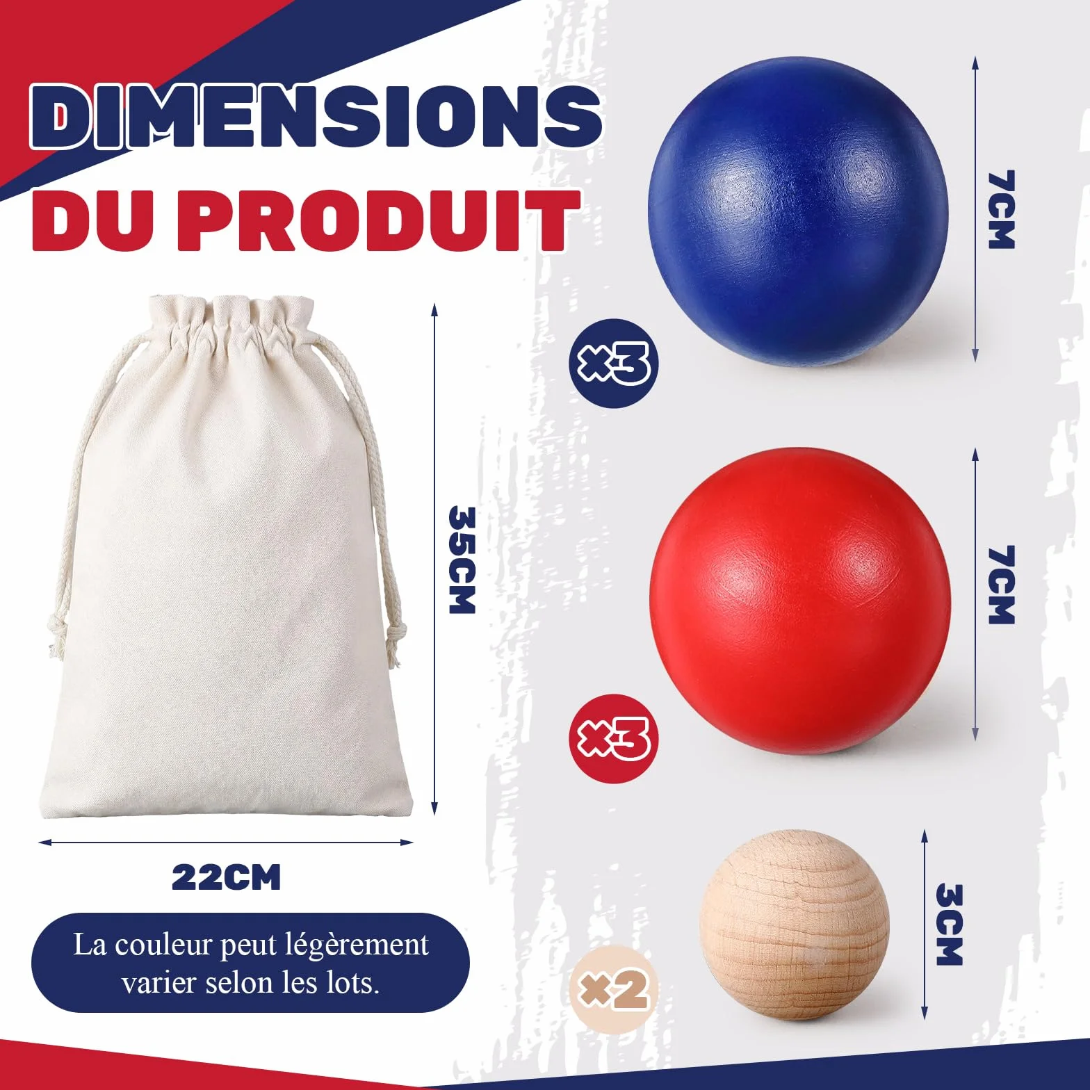 Juego de Petanca de Madera Set de 6 Bolas de Colores con Boliches y Bolsa