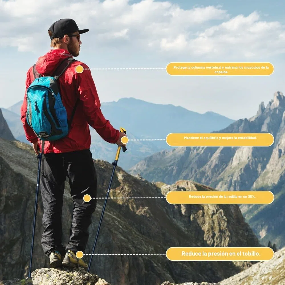 HUINING Bastones de senderismo plegables, 2 bastones de trekking de aluminio, para hombre y mujer, ligeros y plegables, ajustables, 115-135 cm, para deportes de montaña, senderismo y excursionismo