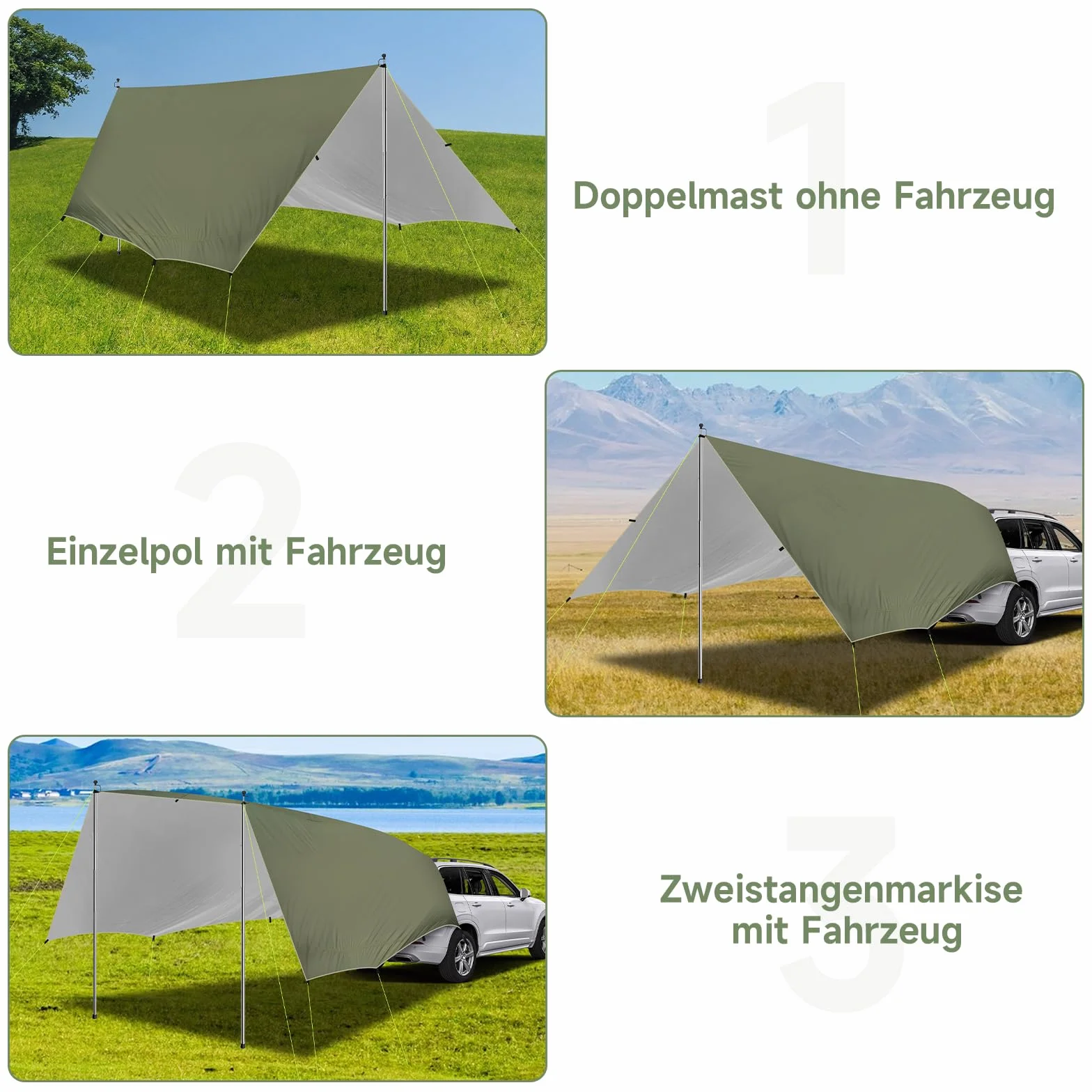 San Like Toldo Impermeable para Coche, Tienda de campaña para Techo, Tienda de campaña con Barra, toldo para Camping, toldo para autobús y Furgoneta, 2,96 m x 4 m x 4,40 m