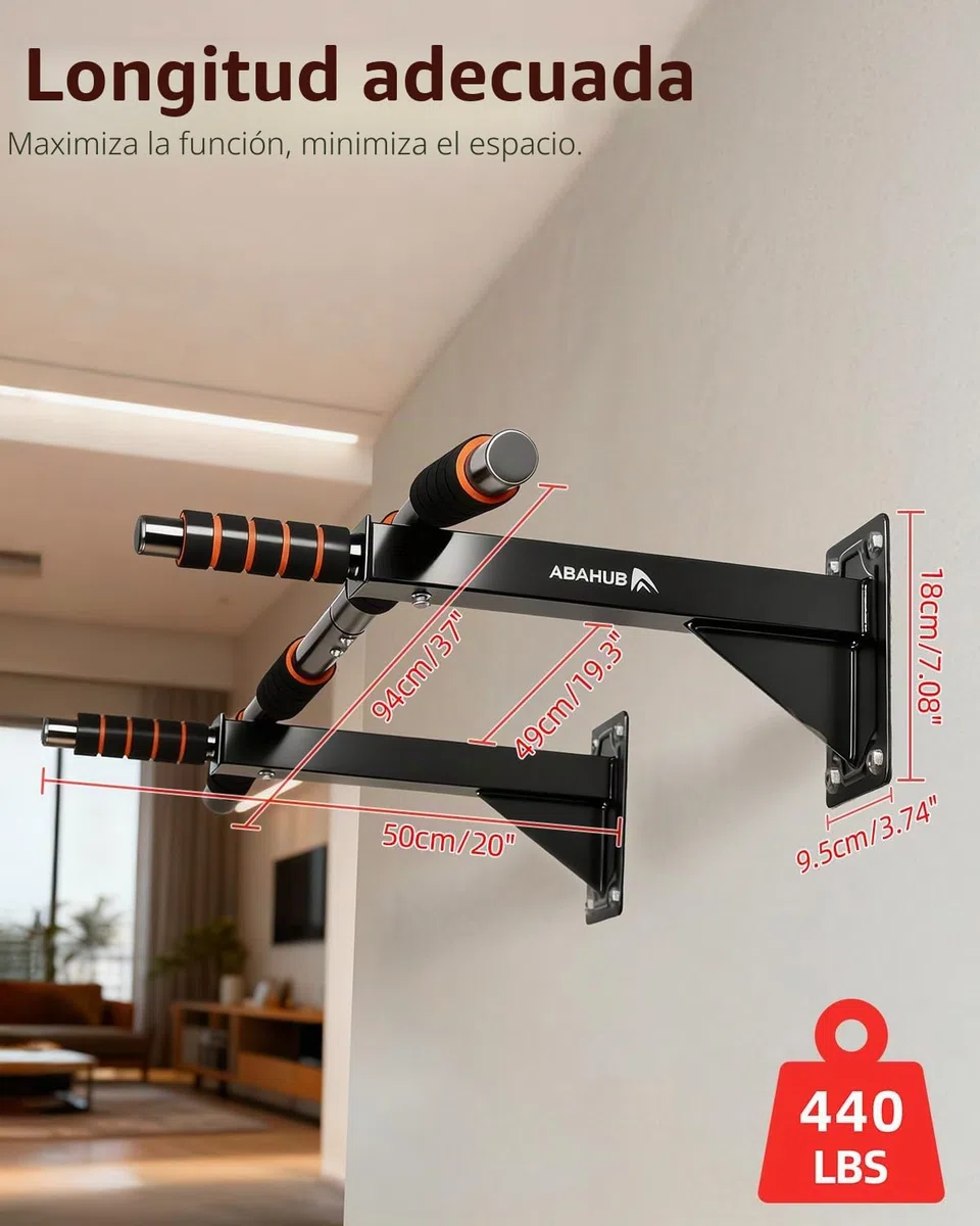 Abahub Barra de Dominadas con 3 Agarre y Estructura Triangular, Montaje a Pared (200kg) - Ideal para Calistenia y un Home Gym Seguro – Negro/Naranja