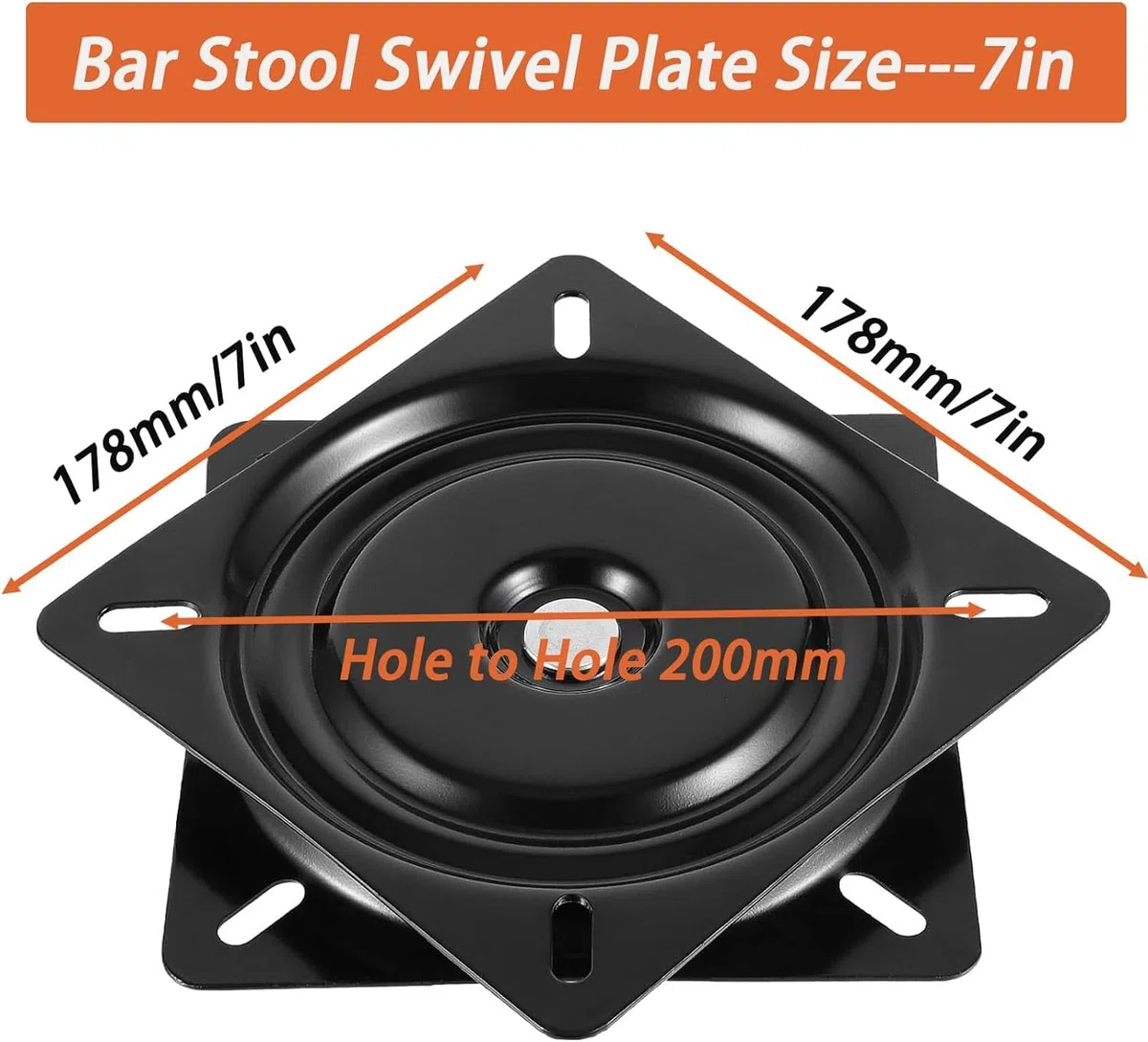 Base Giratoria Cuadrada 178mm 7Inch Negro Placa Giratoria De Soporte Giratoria para Asiento De 360 ​​Grado Pesado Taburete De Bar Placa Giratoria