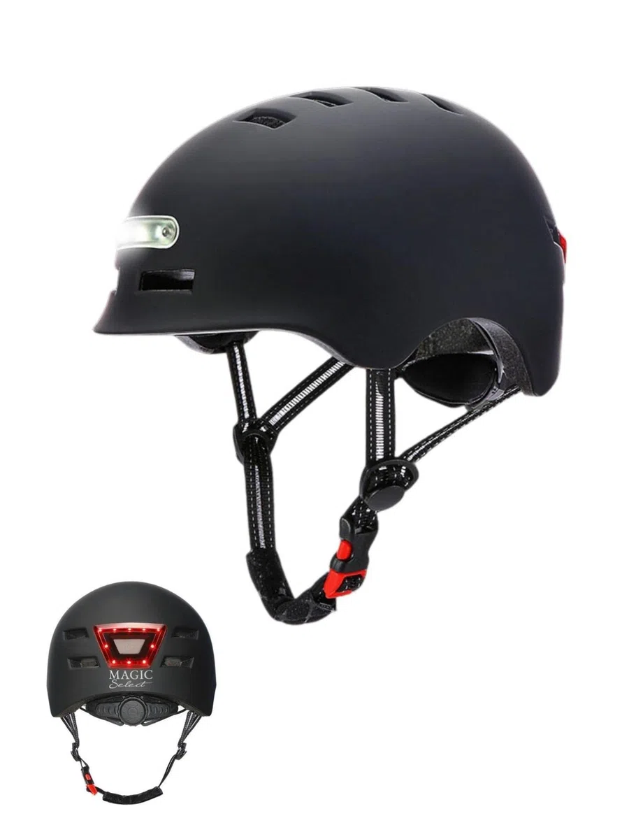 Casco de Ciclismo con Luz Advertencia Roja + Luz Frontal Blanca. Casco de MTB, Bicicleta, Patinete; Ligero con Forro Desmontable, Carcasa de PC + EPS, 14 Respiraderos y Cable USB Carga.