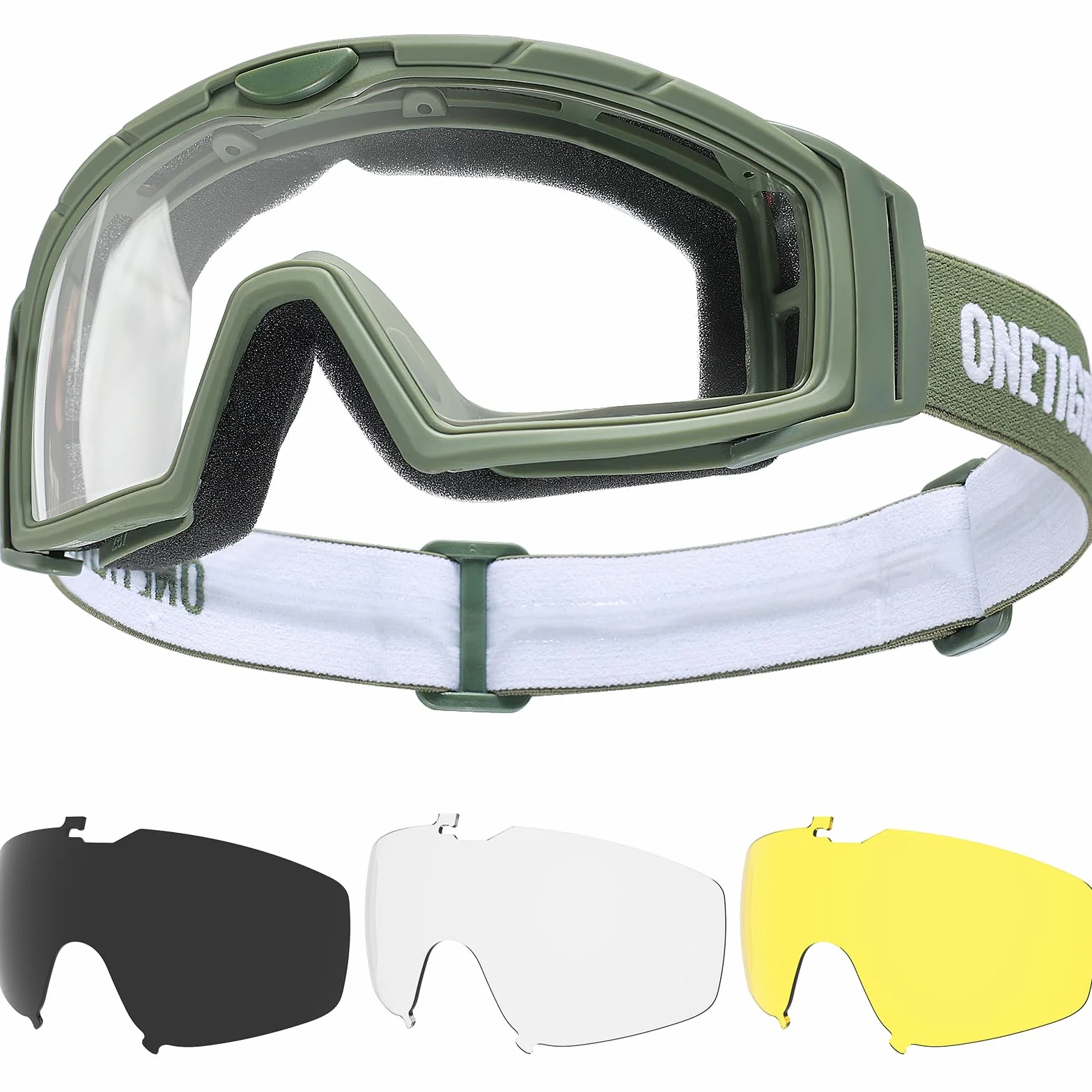 OneTigris Gafas tácticas de airsoft con 3 lentes intercambiables, gafas de caza con CE EN166 y ANSI Z87.1, gafas de airsoft para paintball, caza, CS, ciclismo, exterior, verde OD
