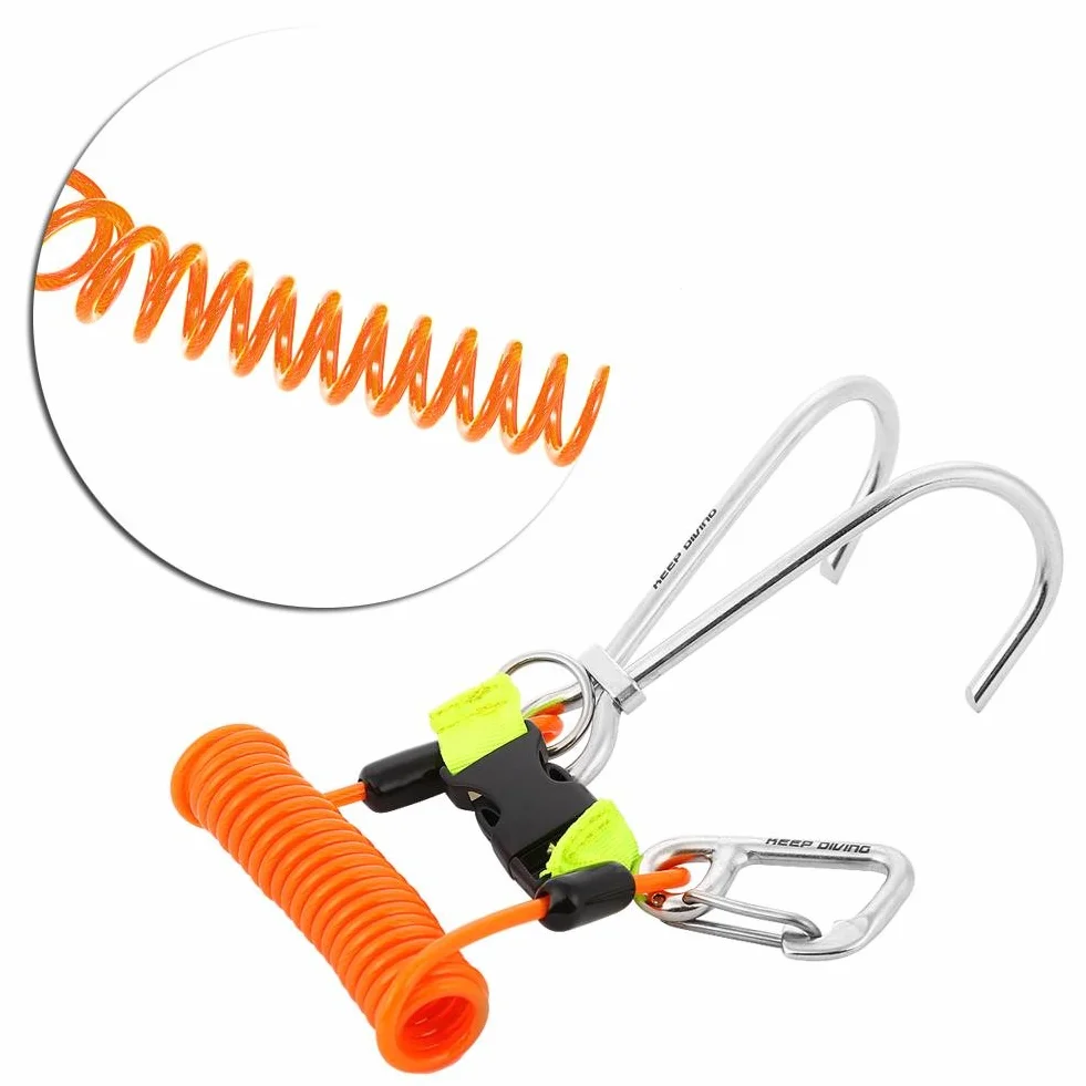 Gancho Arrecife Buceo,Buceo Arrecife Gancho de Acero Inoxidable Gancho de Arrecife Gancho Doble de Buceo Accesorios de Seguridad de Buceo con Espiral Cordón Hebilla de Liberación Rápida(Naranja)