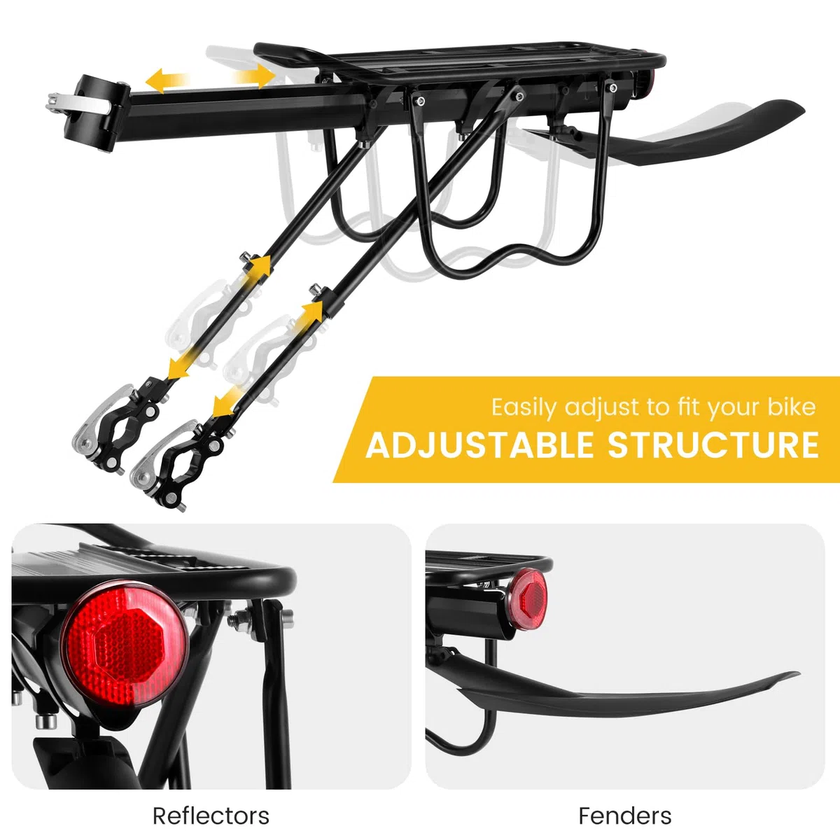 Portaequipajes para Bicicleta de montaña, Portabultos Bicicleta Trasero, portaequipajes para Bicicletas de aleación de Aluminio con Guardabarros y Reflector para MTB de 24-29 Pulgadas