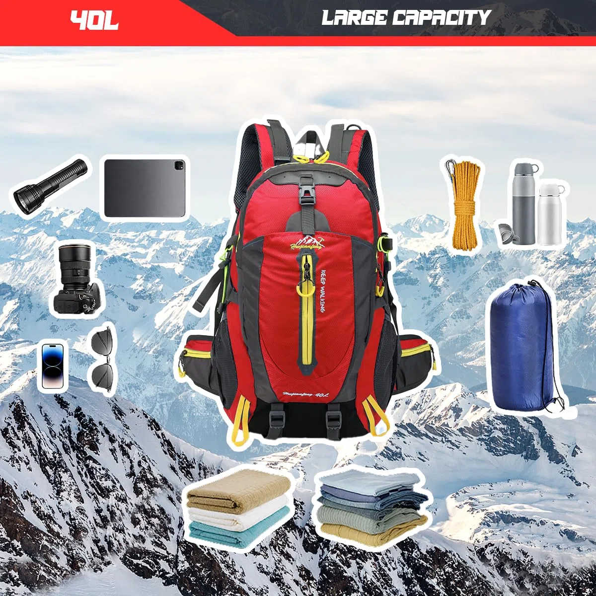 Mochila Senderismo 40L,Mochila Trekking Impermeable con Correas Ajustables Mochila para Hombres Mujeres Senderismo Camping Trekking
