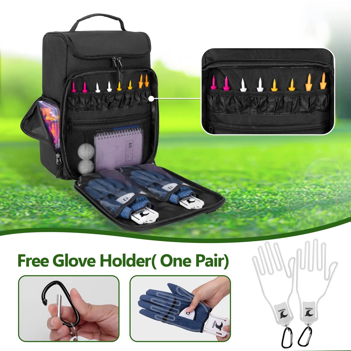 GOBUROS Bolsa para Zapatos de Golf con Capacidad para un par de Zapatos de Hombre US 14, con Soportes para Guantes, Bolsillos Delanteros y Laterales para Accesorios