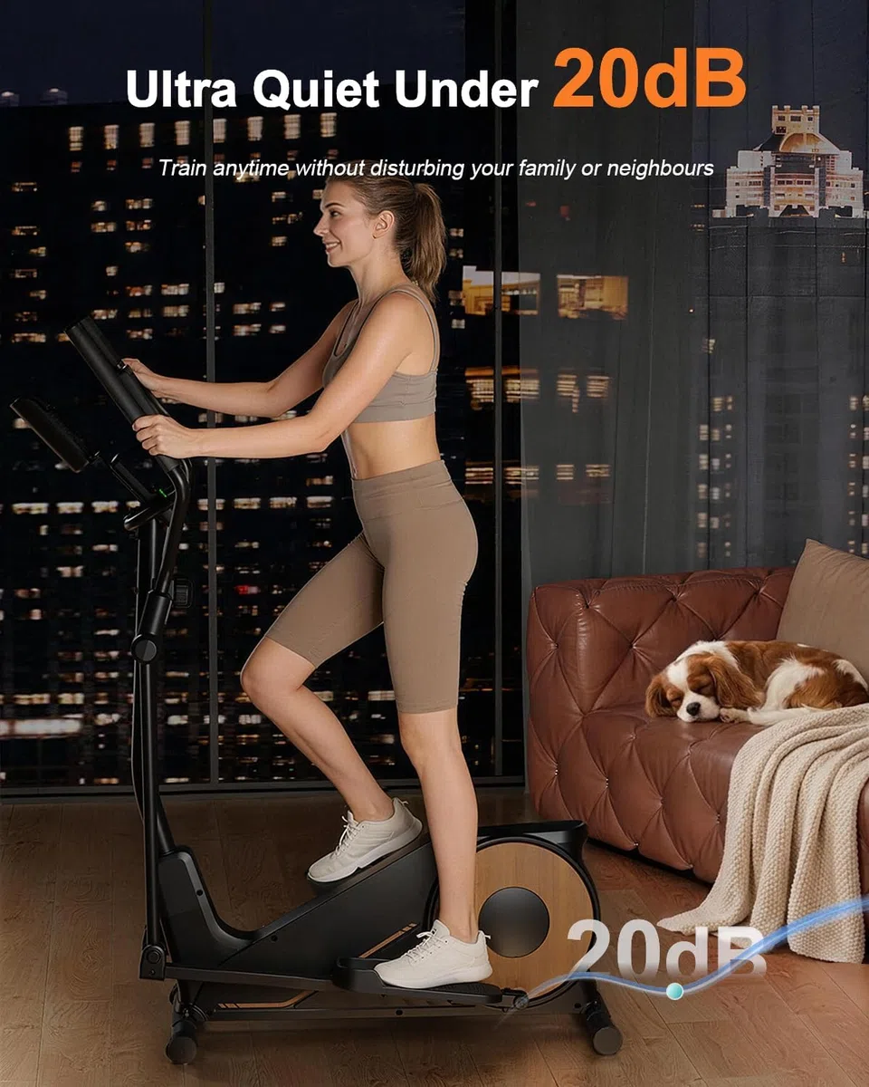 Bicicleta Elíptica para Casa, Elíptica Silenciosa Aeriflo M100 con Zancada de 42 cm,Bajo Impacto para Rodillas,16 Niveles de Resistencia, Volante 8 kg, hasta 150 kg, Bluetooth con App, Fitness en Casa