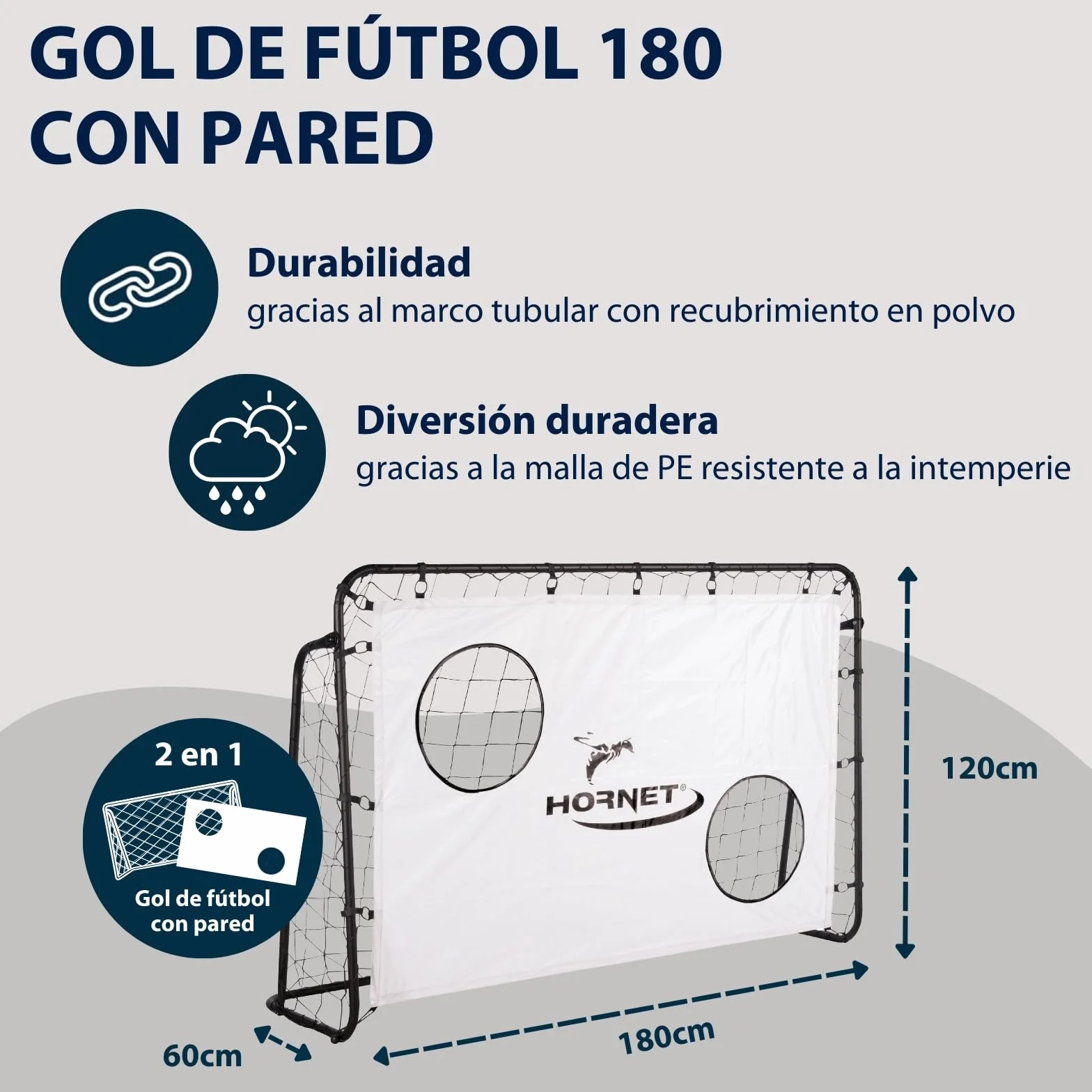Hudora Hornet 180 Football Goal Outdoor Weatherproof with Removable Net & Reinforced Shot Holes