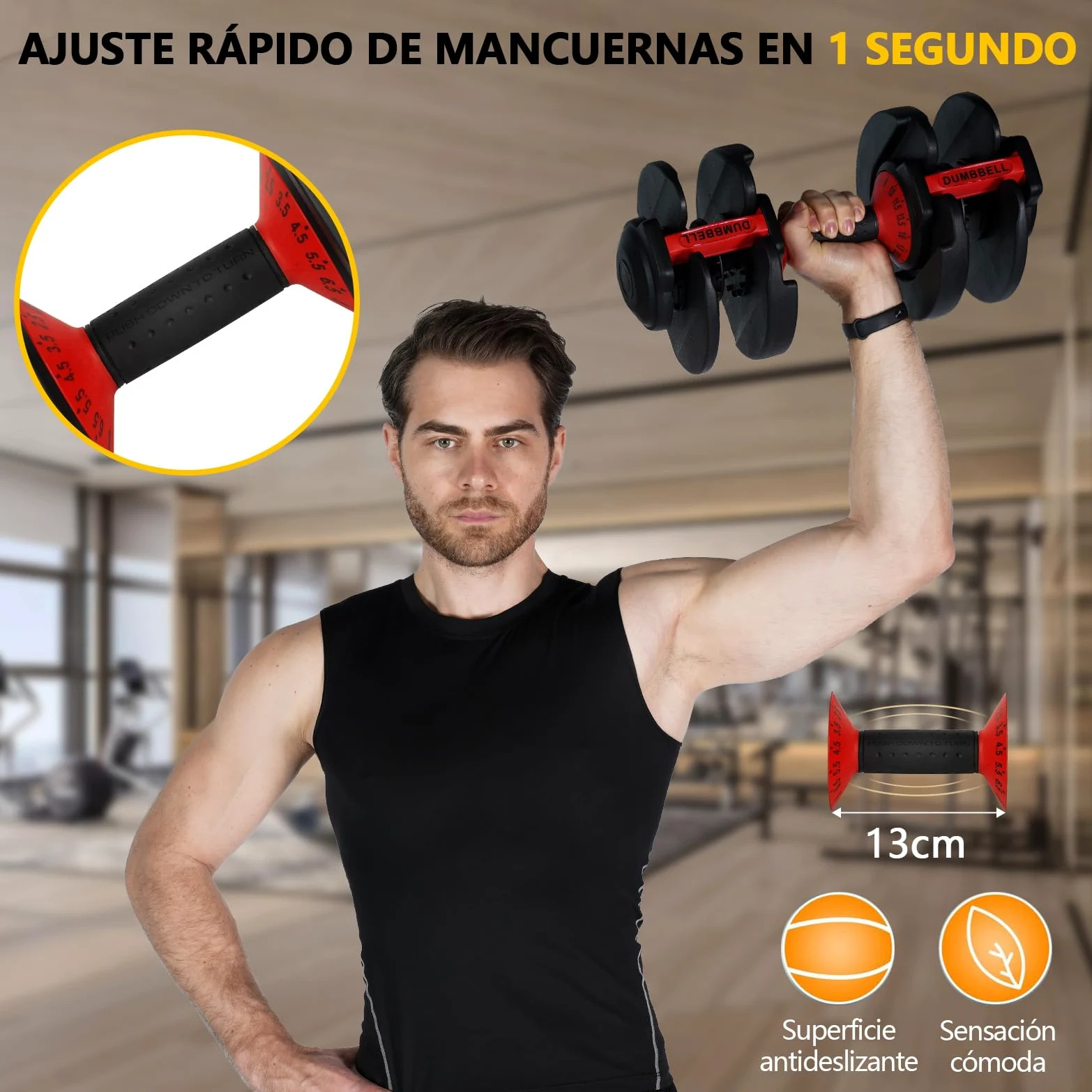 48kg Mancuerna Ajustable,Pesas y Mancuernas,Mancuerna Cortas Ajustables,15 Niveles de Peso,Ajuste Rápido Ajuste Con Una Sola Pulsación,Juego de Mancuernas con Discos de Pesas (Dos 48kg)
