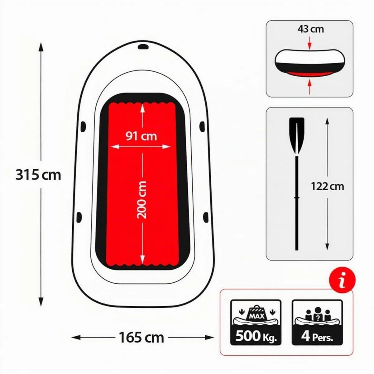 Intex 68324 modelo Excursion 4 – Lancha convertible en lancha motora, 400 kg / 4 personas