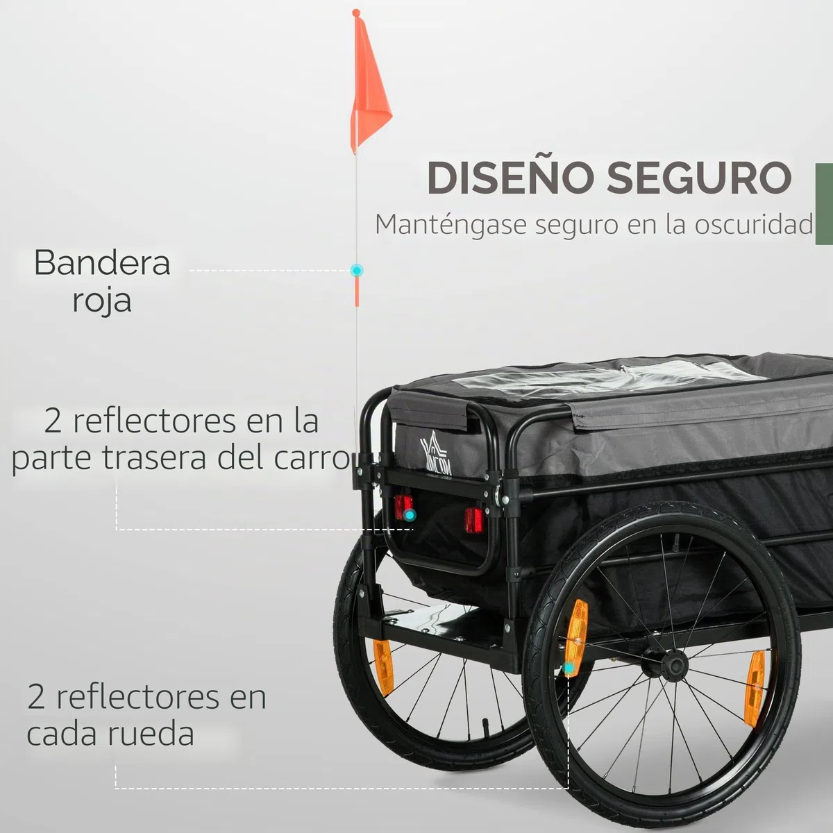 HOMCOM Remolque de bicicleta 2 en 1, remolque de carga, remolque para bicicletas con neumáticos de 20 pulgadas, capacidad de carga de 40 kg, acero, tela Oxford, negro+gris, 130 x 64 x 64/103 cm