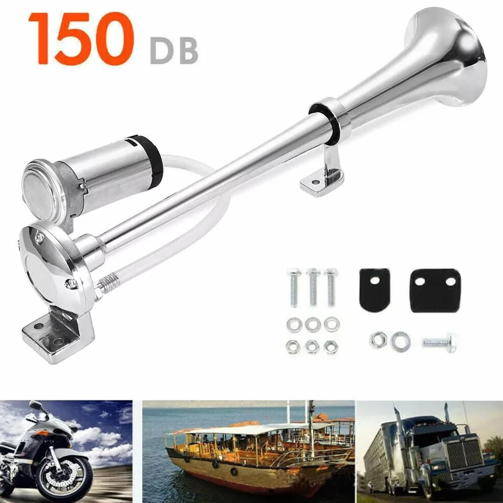 NEWFUN Bocina Aire Comprimido, Bocina Camion, Claxon Coche 12v Potente, Bocinas Musicales, para Coche Camión Coche Triciclo Barco Tren Etc （ Compresor ya Incluido en el Kit）