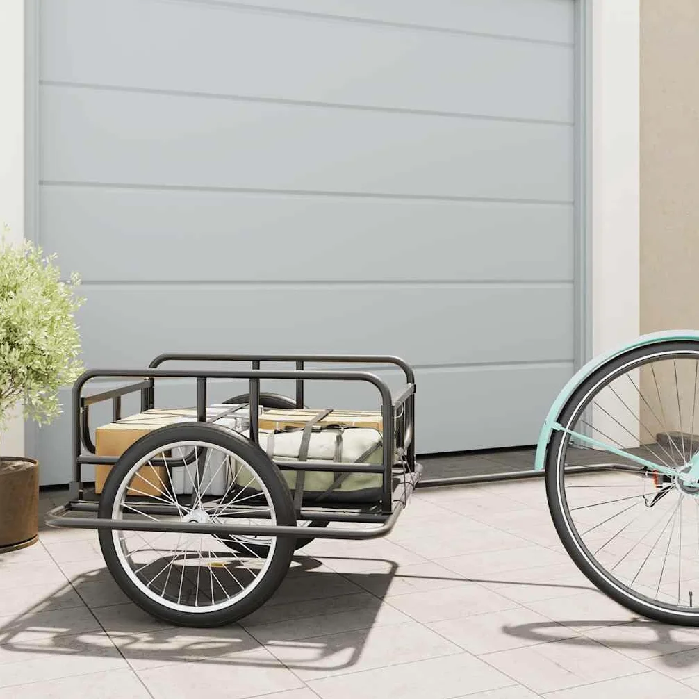 Remolque de bicicleta de acero negro 130 x 73 x 48,5 cm con enganche de liberación rápida, plegable, carga de 50 kg, ruedas neumáticas con reflectores, remolque de transporte para equipaje