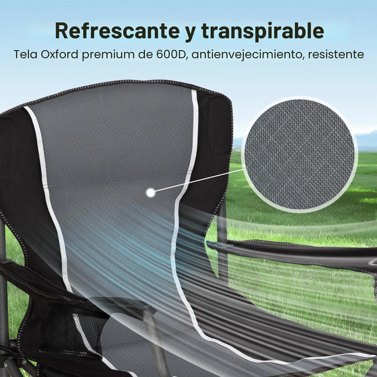 HIGH POINT SPORTS Silla de Camping Negro, Silla Camping Plegable Silla Plegable Portátil de Gran Tamaño, Silla Plegable Azul-Gris Resistente al Aire Libre 160KG Silla de Pesca (Negro 2 Piezas)