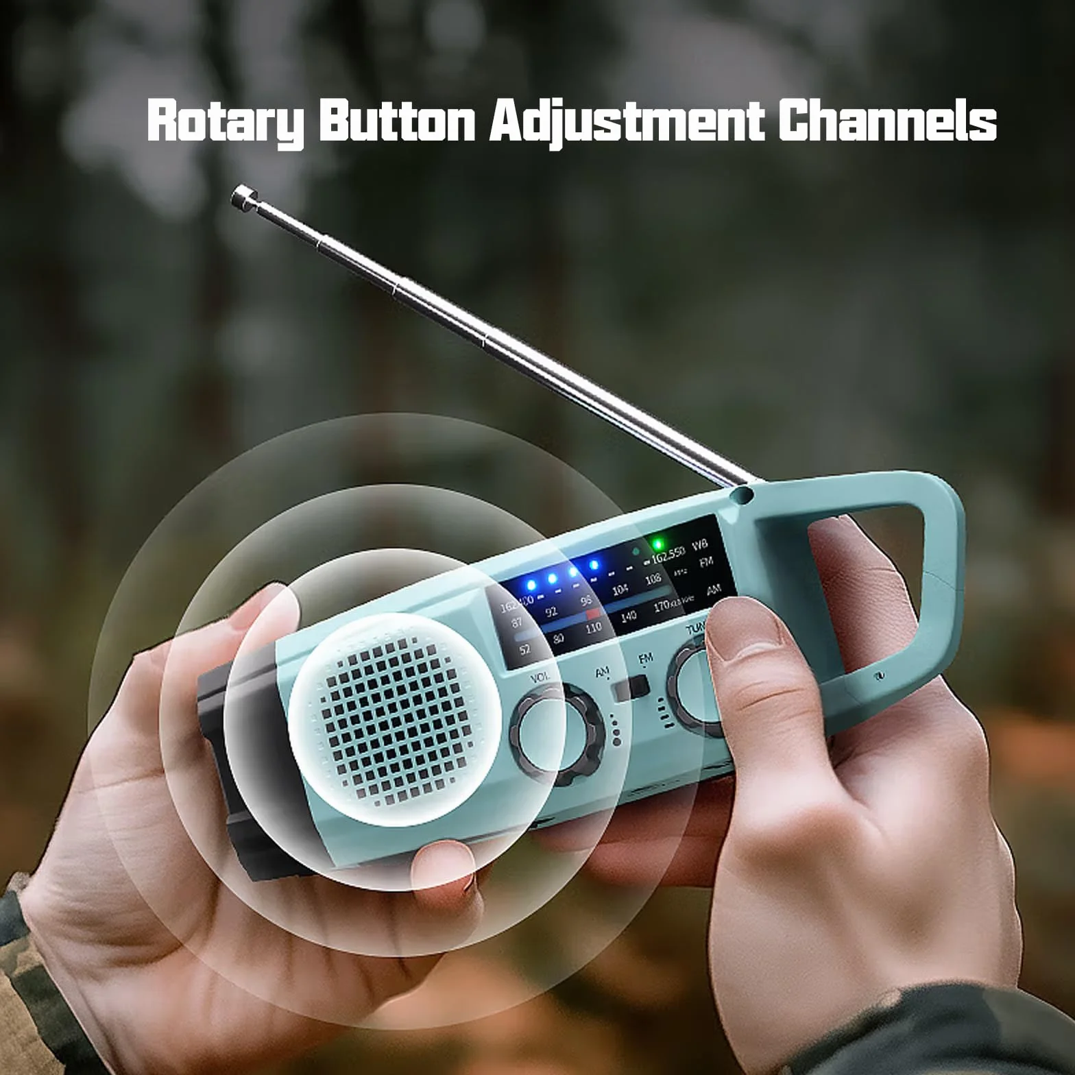 Radio de Emergencia Portátil, FM/Am Emergency Radio con Solar Recargable y Dinamo con Manivela con Linterna LED 2000mAh Powerbank SOS Alarma USB para Camping al Aire Libre