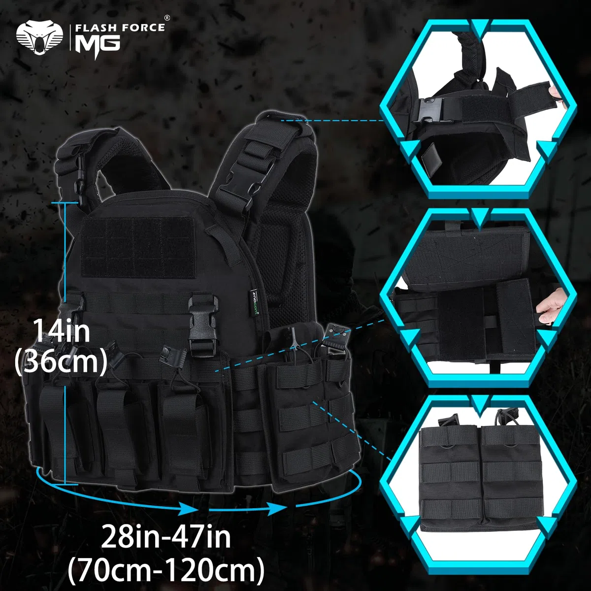 MGFLASHFORCE Chaleco táctico Molle Airsoft para hombre