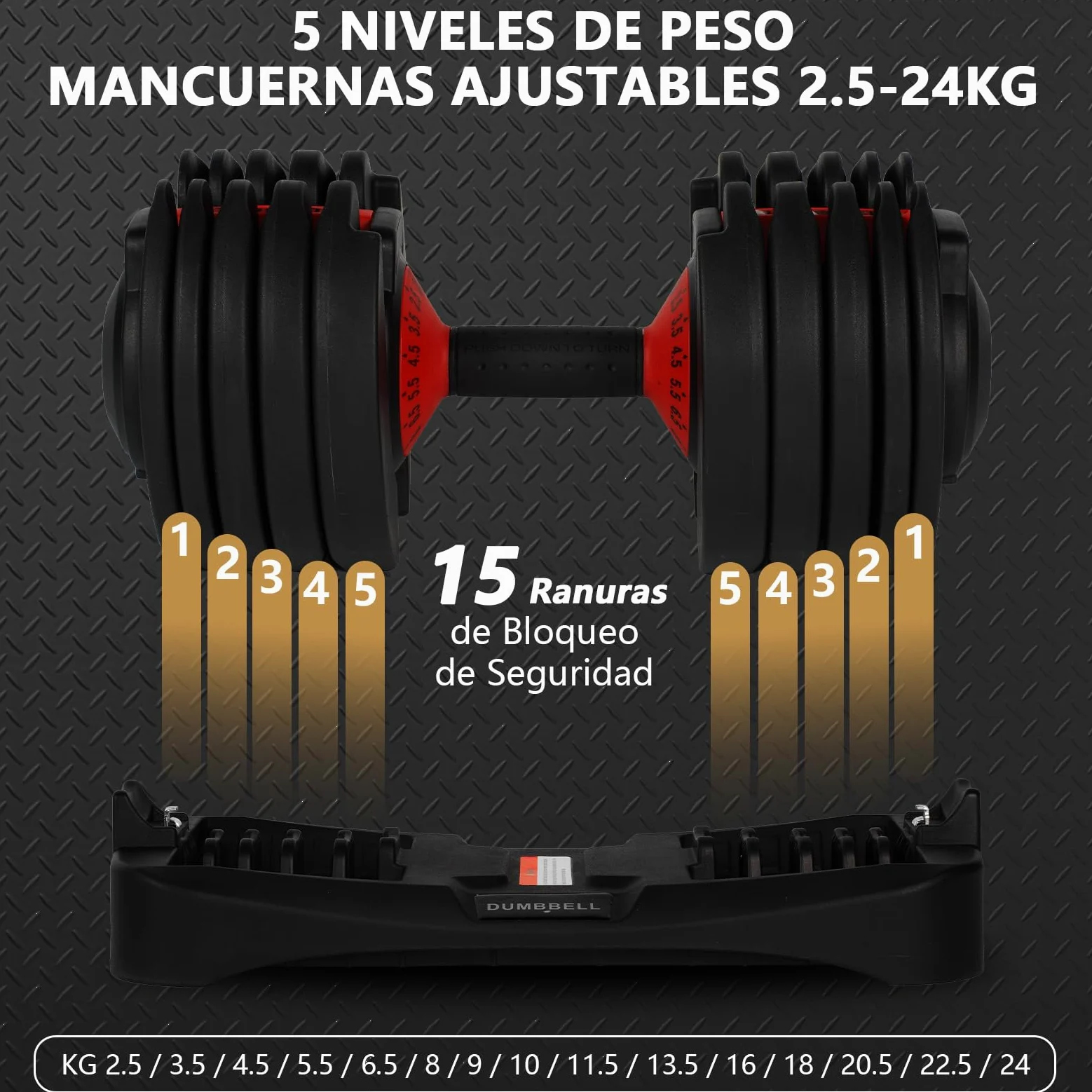 48kg Mancuerna Ajustable,Pesas y Mancuernas,Mancuerna Cortas Ajustables,15 Niveles de Peso,Ajuste Rápido Ajuste Con Una Sola Pulsación,Juego de Mancuernas con Discos de Pesas (Dos 48kg)