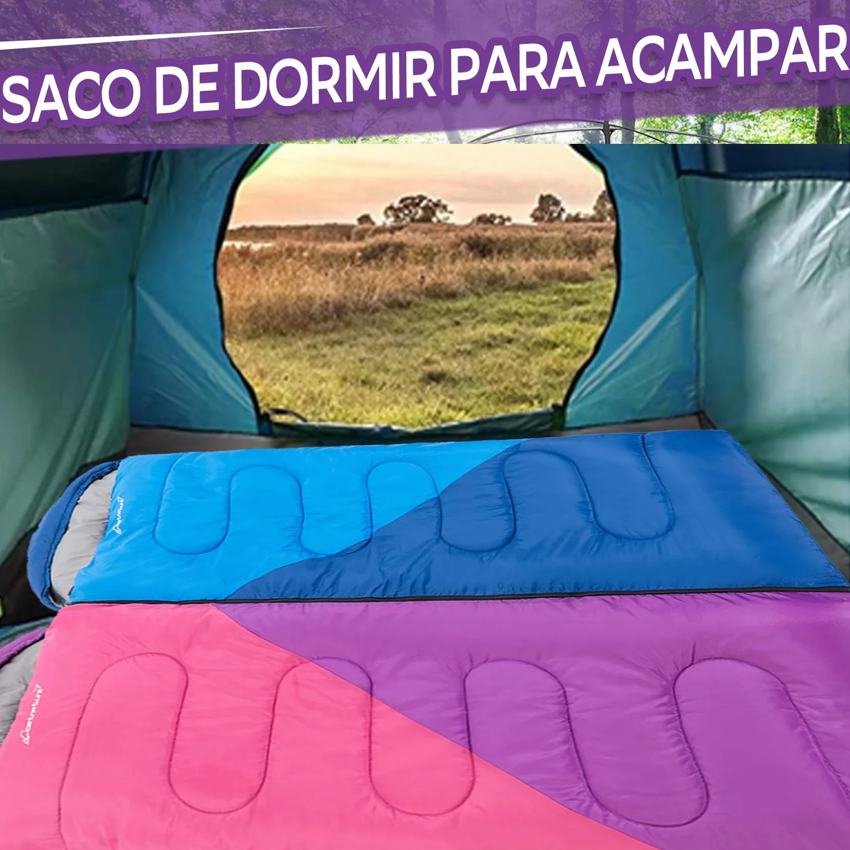 Clostnature Saco de Dormir Ligero para Acampar - Saco de Dormir Compacto para Camping, 3 Estaciones para Adulto, Senderismo, Mochilero y Acampada, Portátil y Fácil de Transportar(Cremallera Derecha)