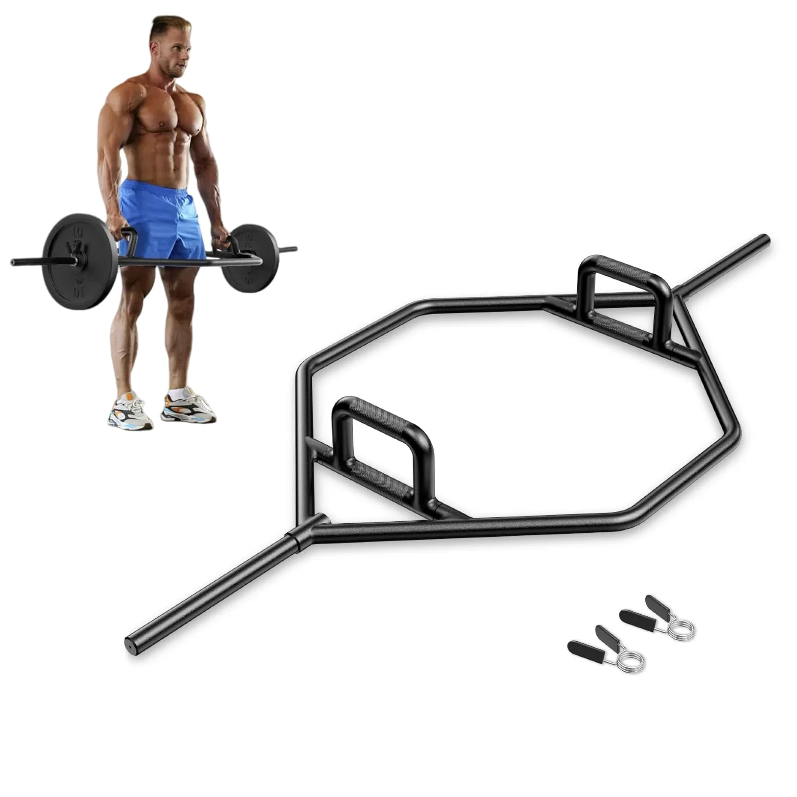 KOMFOTTEU Trap Bar, Barra de Pesas con Mango Plegable, Barra Hexagonal de Acero con Cierre de Muelle, Barra de Trampa de hasta 226 kg para Sentadillas, Peso Muerto, 142 cm