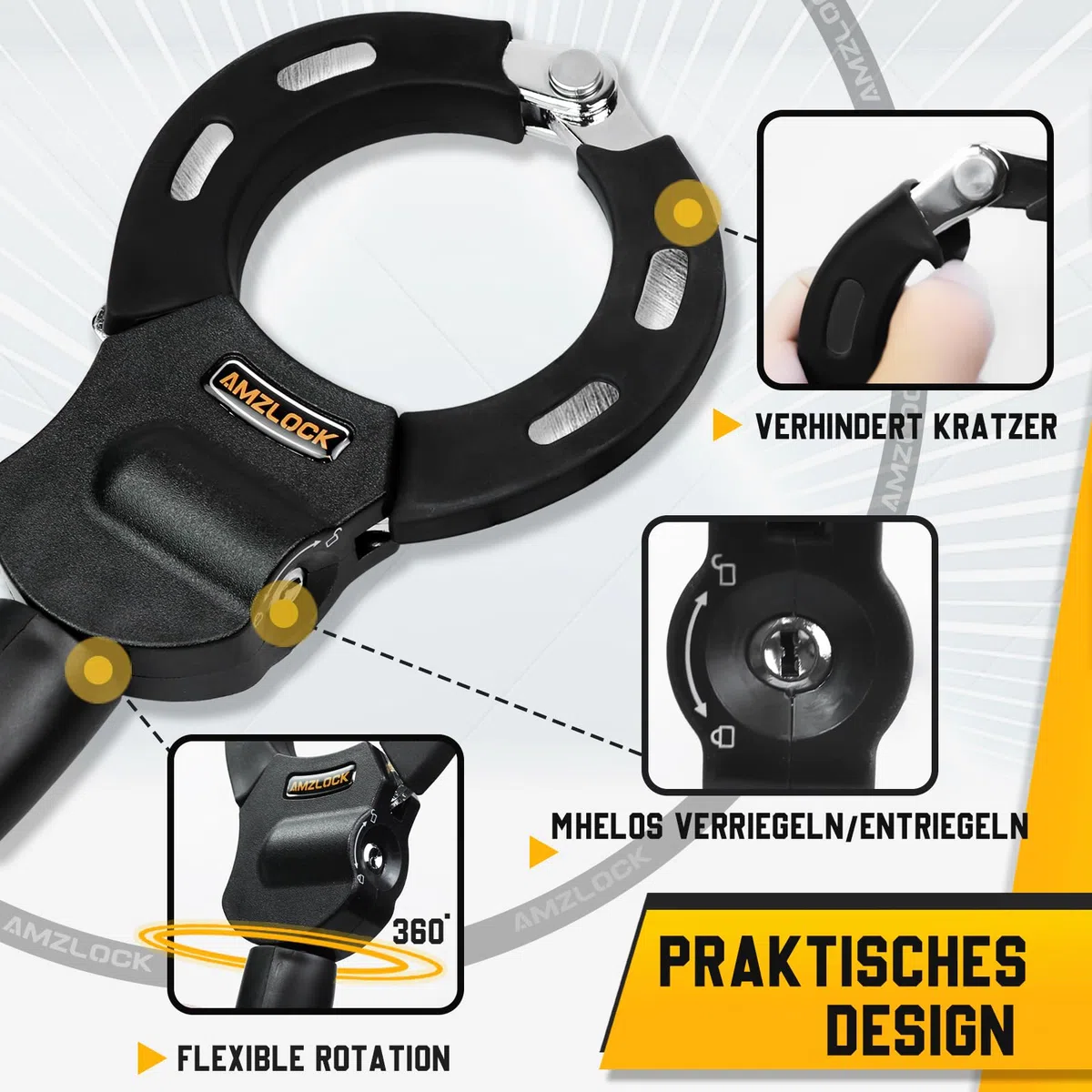 Candado Patinete Electrico, Antirrobo Bloqueo para Bicicleta, Candado Antirrobo con Cadena de 8mm de Grosor, Rotación Flexible con Llave y Bolsa Impermeable