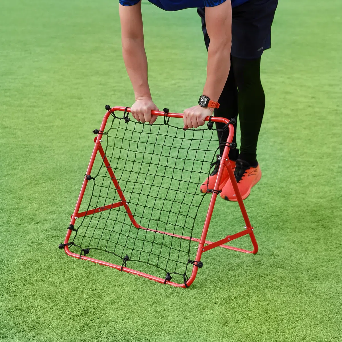 Red de rebote de fútbol ajustable de 62 x 62 cm, entrenador de fútbol de doble ángulo con marco de acero, reboteador plegable portátil para pases y práctica de tiro, equipo deportivo al aire libre