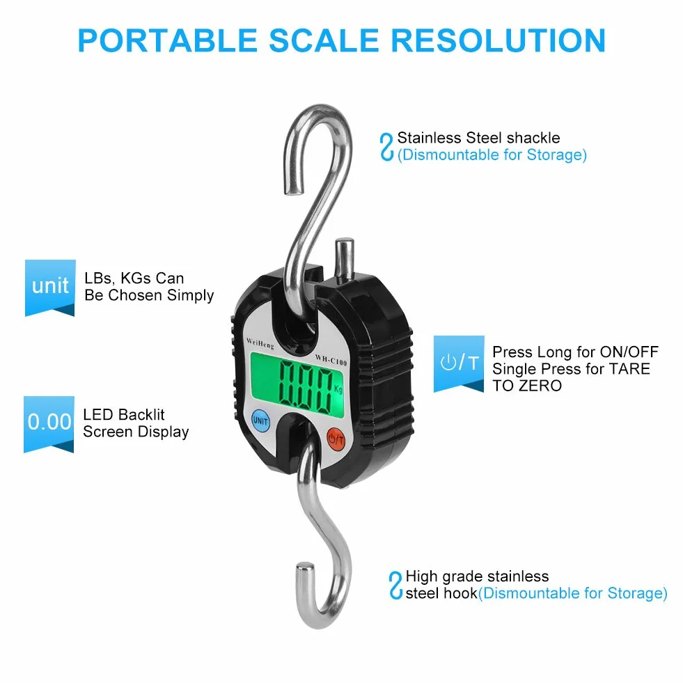 Mini BáScula ElectróNica Digital PortáTil Con Pantalla Lcd De Gancho BáSculas Colgantes ElectróNicas Digitales Ciclo Para La Caza Al Aire Libre Granja Casera