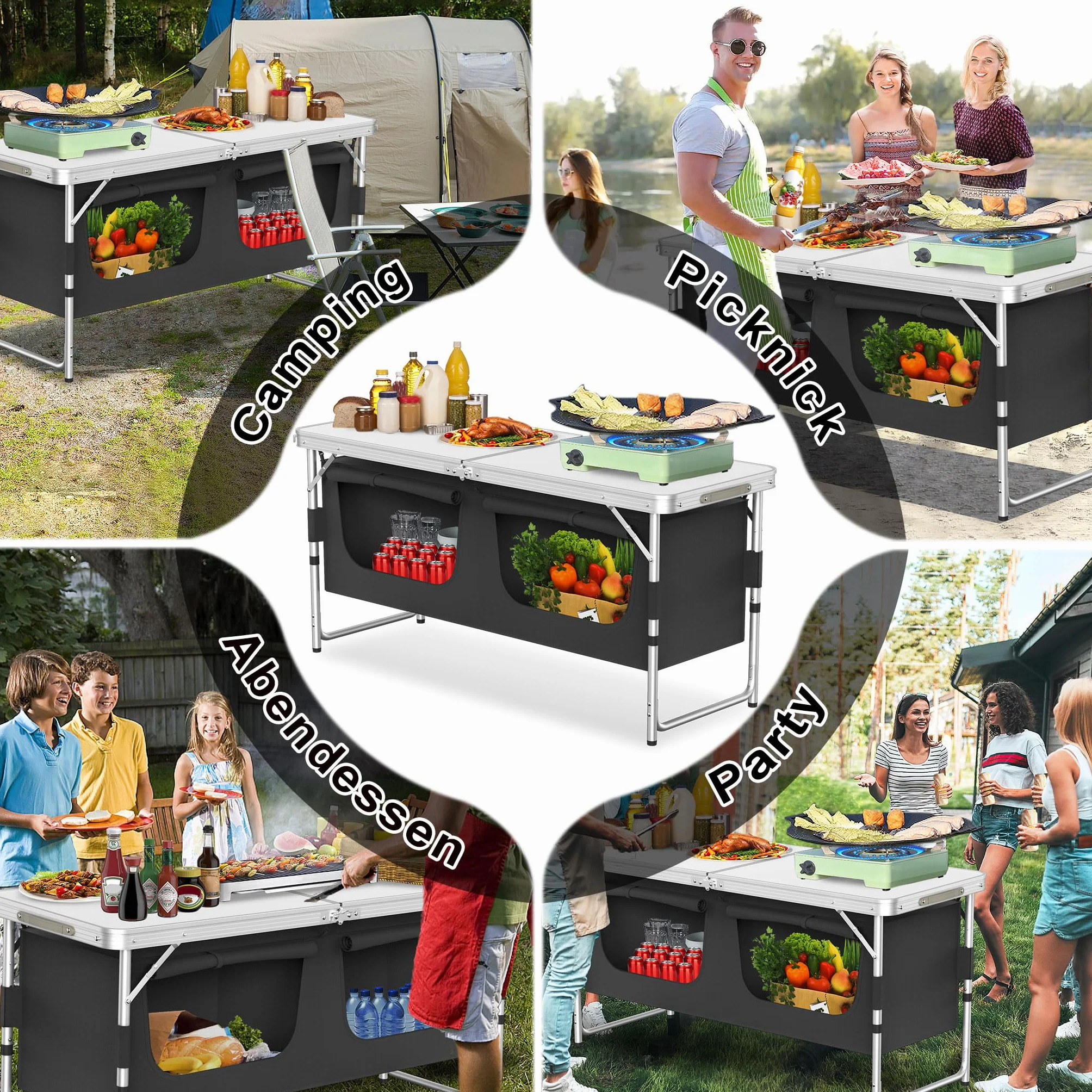 NAIZY Gabinete De Cocina para Acampar Al Aire Libre, Plegable con Panel De MDF, Telas Oxford, Bolsa De Transporte, Muebles De Camping