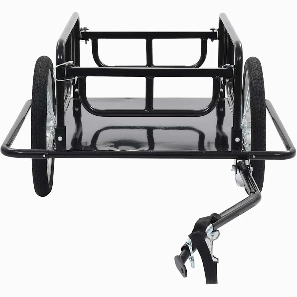 Remolque de bicicleta de acero negro 130 x 73 x 48,5 cm con enganche de liberación rápida, plegable, carga de 50 kg, ruedas neumáticas con reflectores, remolque de transporte para equipaje