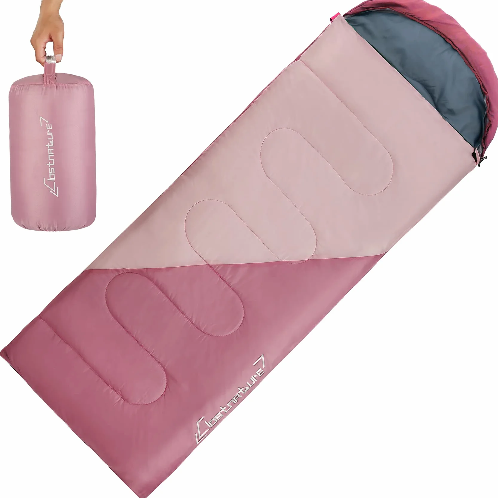Clostnature Saco de Dormir Ligero para Acampar - Saco de Dormir Compacto para Camping, 3 Estaciones para Adulto, Senderismo, Mochilero y Acampada, Portátil y Fácil de Transportar(Cremallera Derecha)