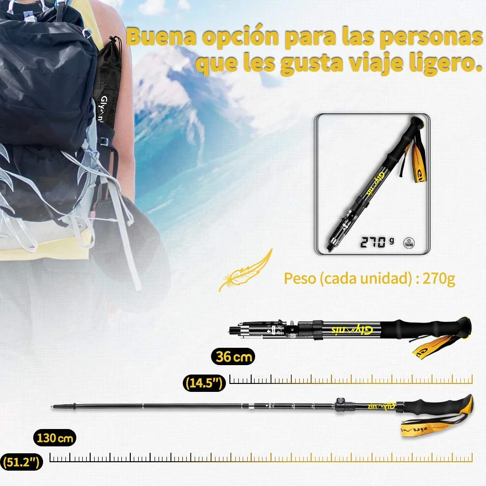 Bastones de Senderismo Trekking Plegables 2pcs 36cm-130cm Aleación de Aluminio 7075 EVA para Senderismo Alpinismo Trail