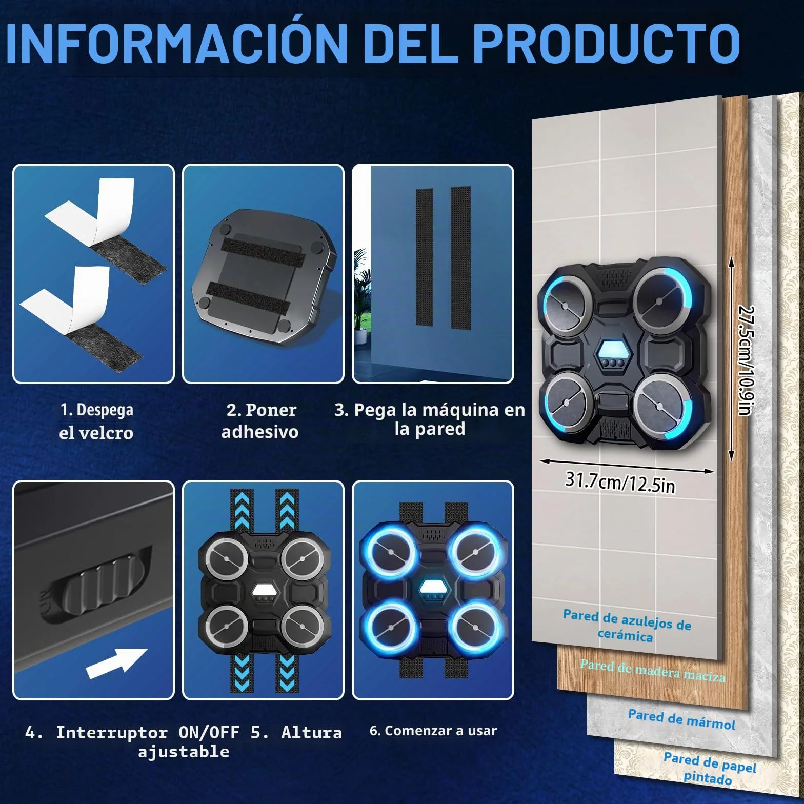 xinrongda Máquina De Boxeo Musical con Guantes De Boxeo, Boxeo Pared con Musica Entrenamiento En Casa Inteligente con Iluminación Led, Luces Al Ritmo De La Música Apto Adultos y Jovenes
