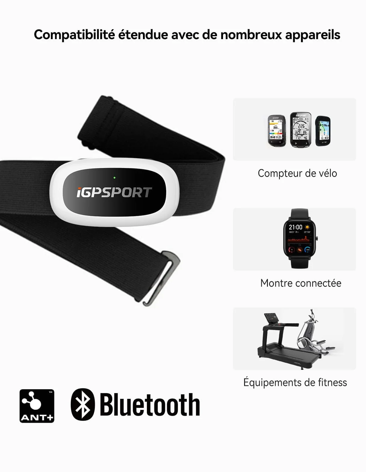 iGPSPORT HR50 Frecuencia Cardíaca Pulsómetro, Bluetooth ANT+, Duración de la Batería de 1 Año, Sensor HRM Impermeable IPX7, Ciclismo, Correr, Yoga