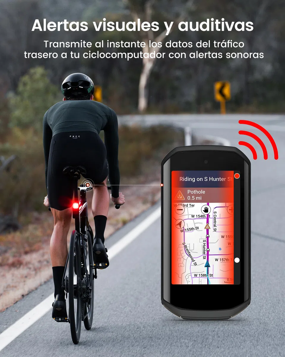 RAVEMEN NT201 Luz Trasera con Radar para Bicicleta, 80 Lúmenes Gran Angular y Brillante con Alerta Visual y Sonora Compatible con Ant+ para Conducción Urbana Diurna y Nocturna