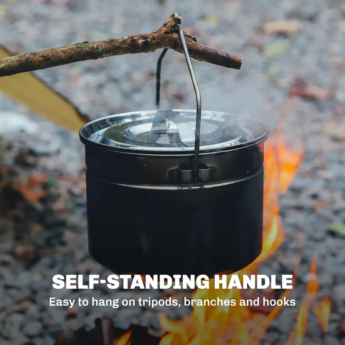Fire-Maple Antarcti Olla de Camping de 1.8L de Acero Inoxidable con Cestillo para Cocción al Vapor, Olla Colgante para Fuego de Campamento con Asa Plegable para Cocina al Aire Libre y Bushcraft