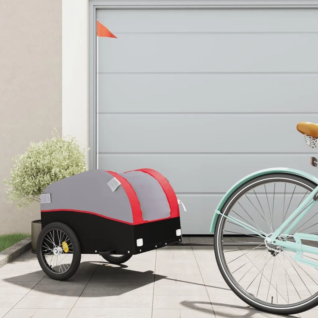 Remolque de bicicleta negro y azul de hierro con tela Oxford, carga de carga, barra de tracción y bandera de seguridad para equipaje, compras, exterior y familia