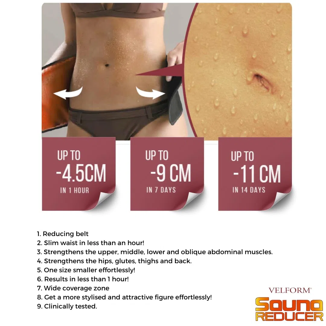 VELFORM Faja Reductora adelgazante Sauna Reducer, Sistema Reductor de Grasa, Adelgaza y estiliza Cintura, Abdominales, Estómago, Piernas, Caderas, Fitness en Casa, Unisex