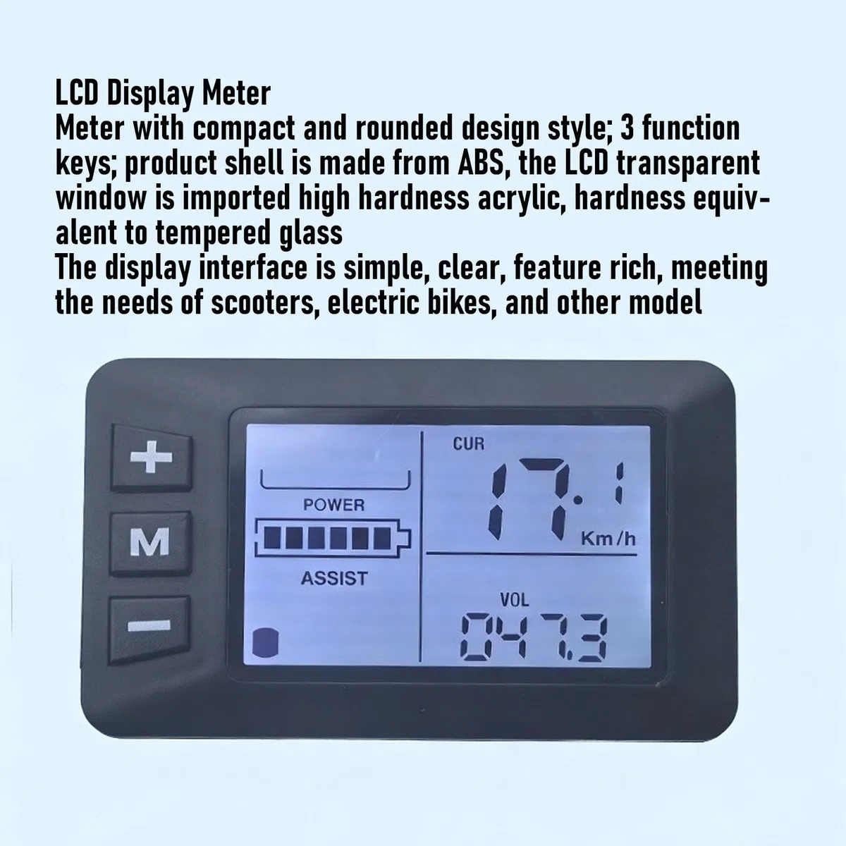 Luocute Medidor de Pantalla LCD para Bicicleta Eléctrica, Panel de Control de Bicicleta Eléctrica con Conector Impermeable, para Modificación de Scooter Eléctrico y
