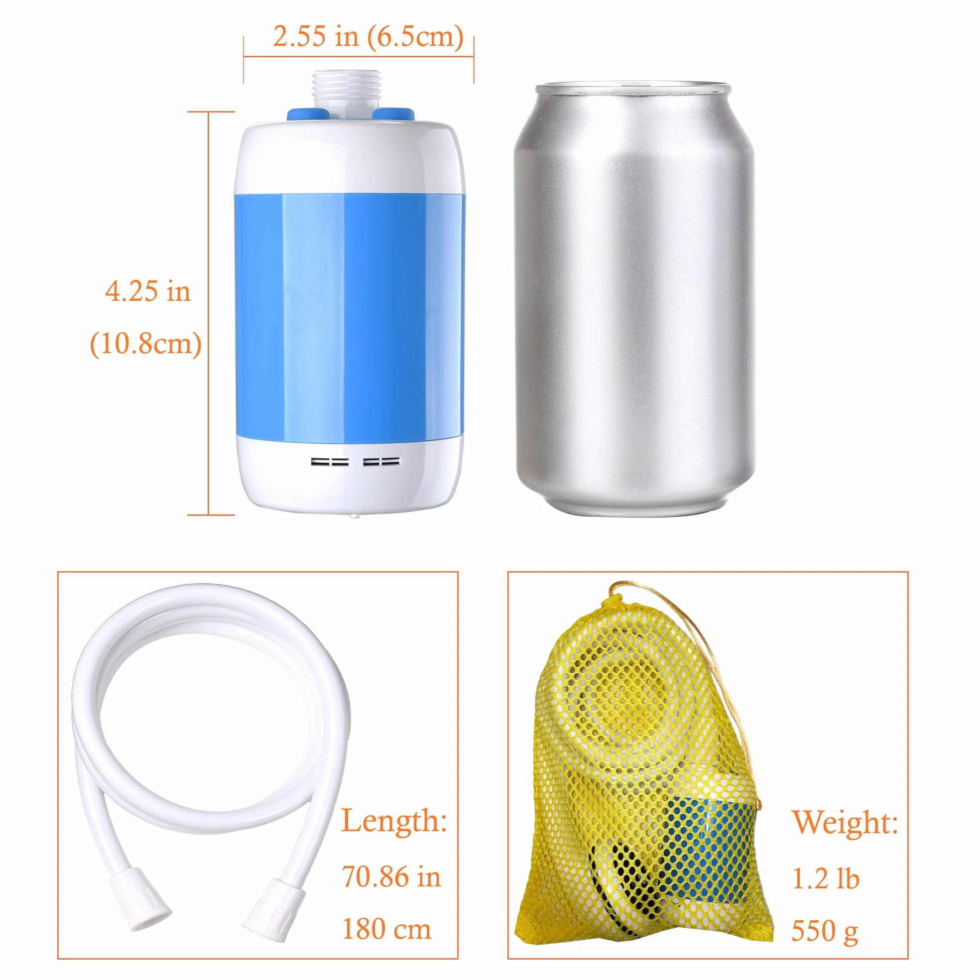 Laserbeak Ducha de Camping Exterior Ducha de Mano Ducha eléctrica, Ajuste de Agua, batería de 4800 mAh, Control de Flujo de Apagado y válvula (Azul)
