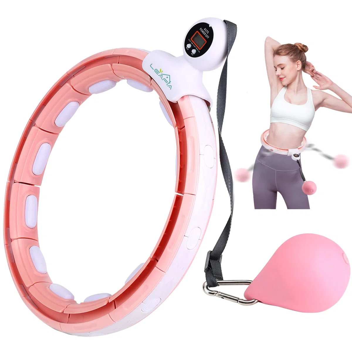 LEAFIA Smart Hula Hoop, Silencio Fitness Abdominal Perder Peso, un Conteo Inteligente, No Se Caen, Peso Grande, con 16 Desmontable Secciones, Ajustable Disco magnético Masaje, para Adultos, Niños