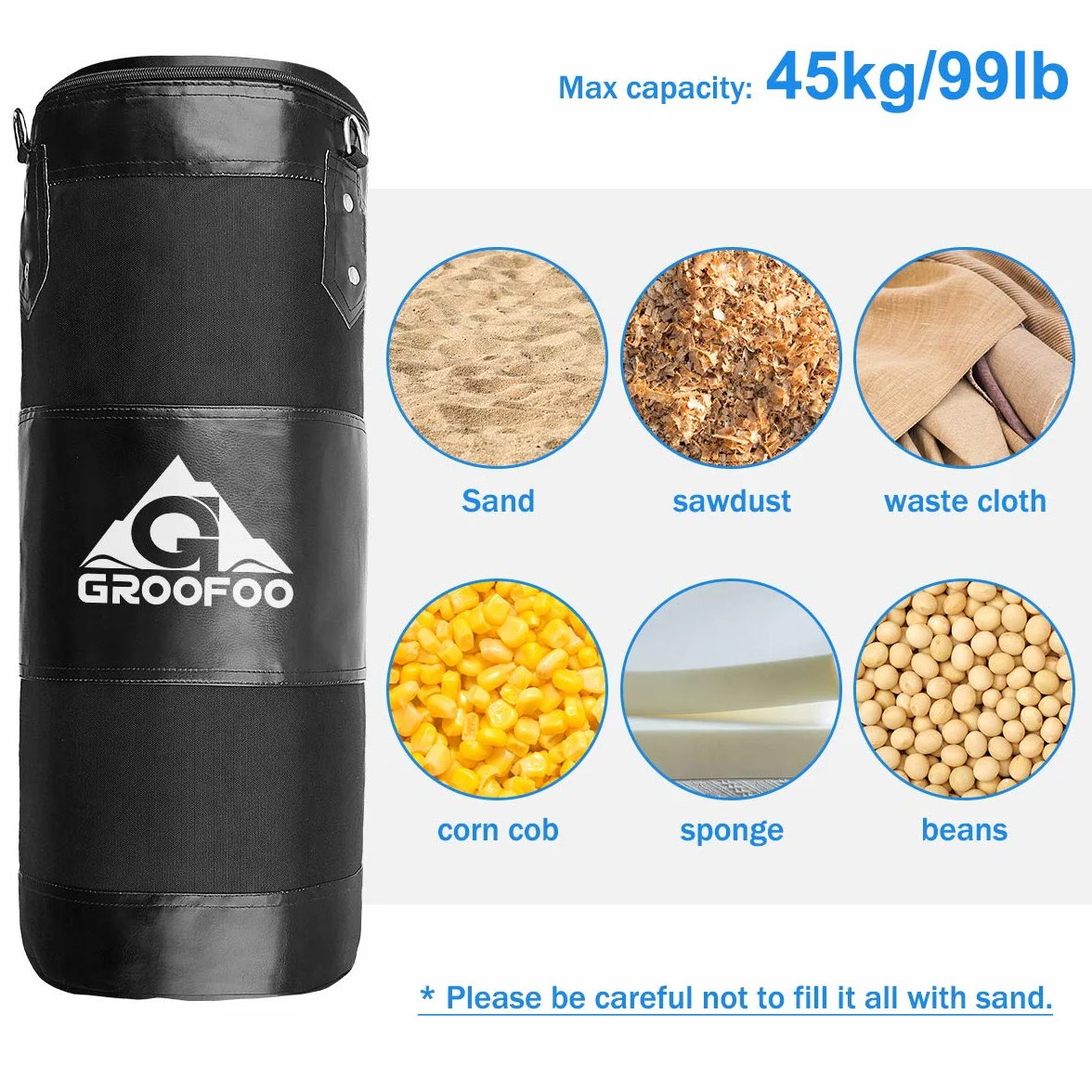 GROOFOO Saco de Boxeo Niños Tarea Pesada Oxford Boxing Bag para Entrenamiento de Boxeo para Niños Bolsa sin llenar con Cadena Montaje para MMA Muay Thai Kick Boxing