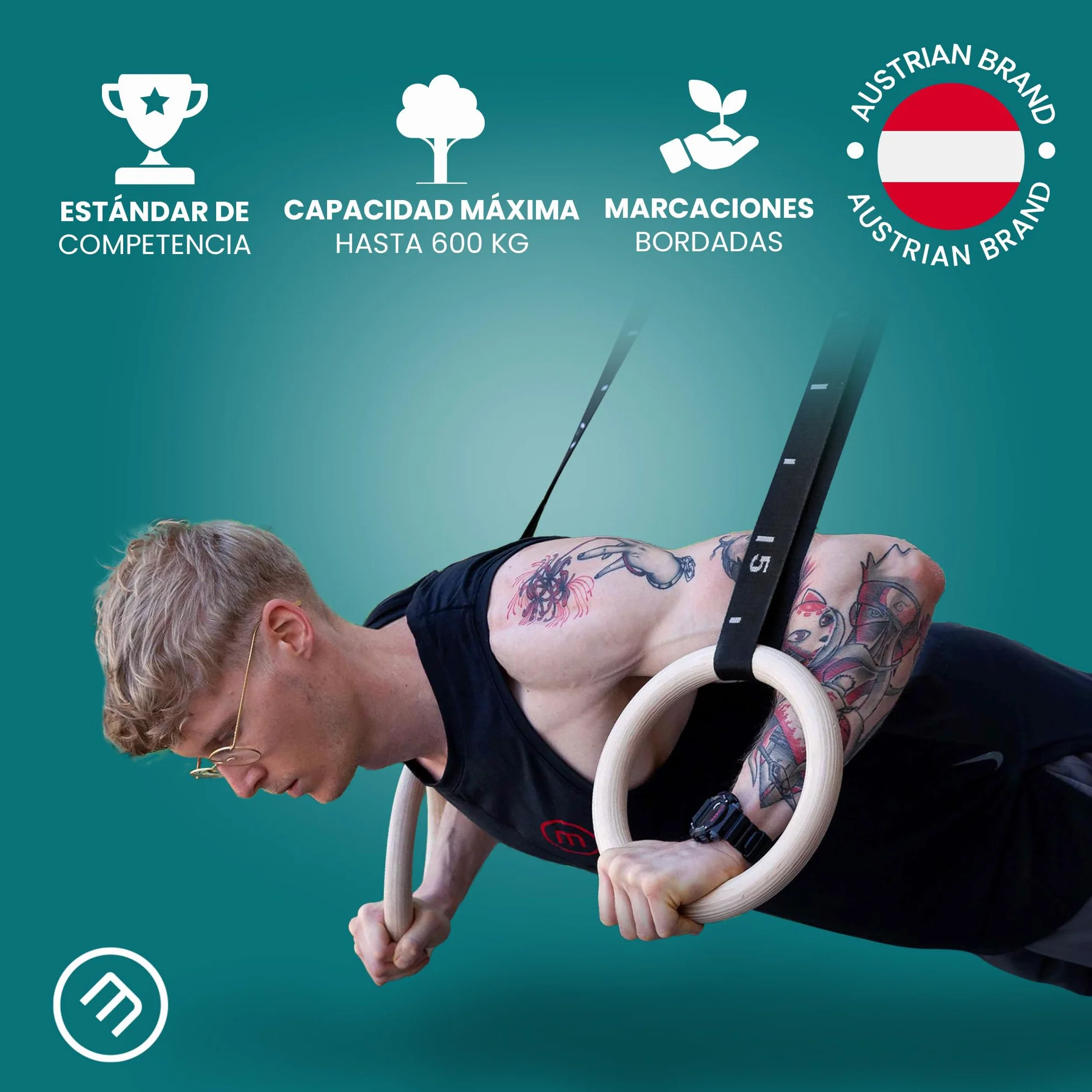BeMaxx Anillas de Gimnasia de Madera Workout Set con Anclaje para Puerta